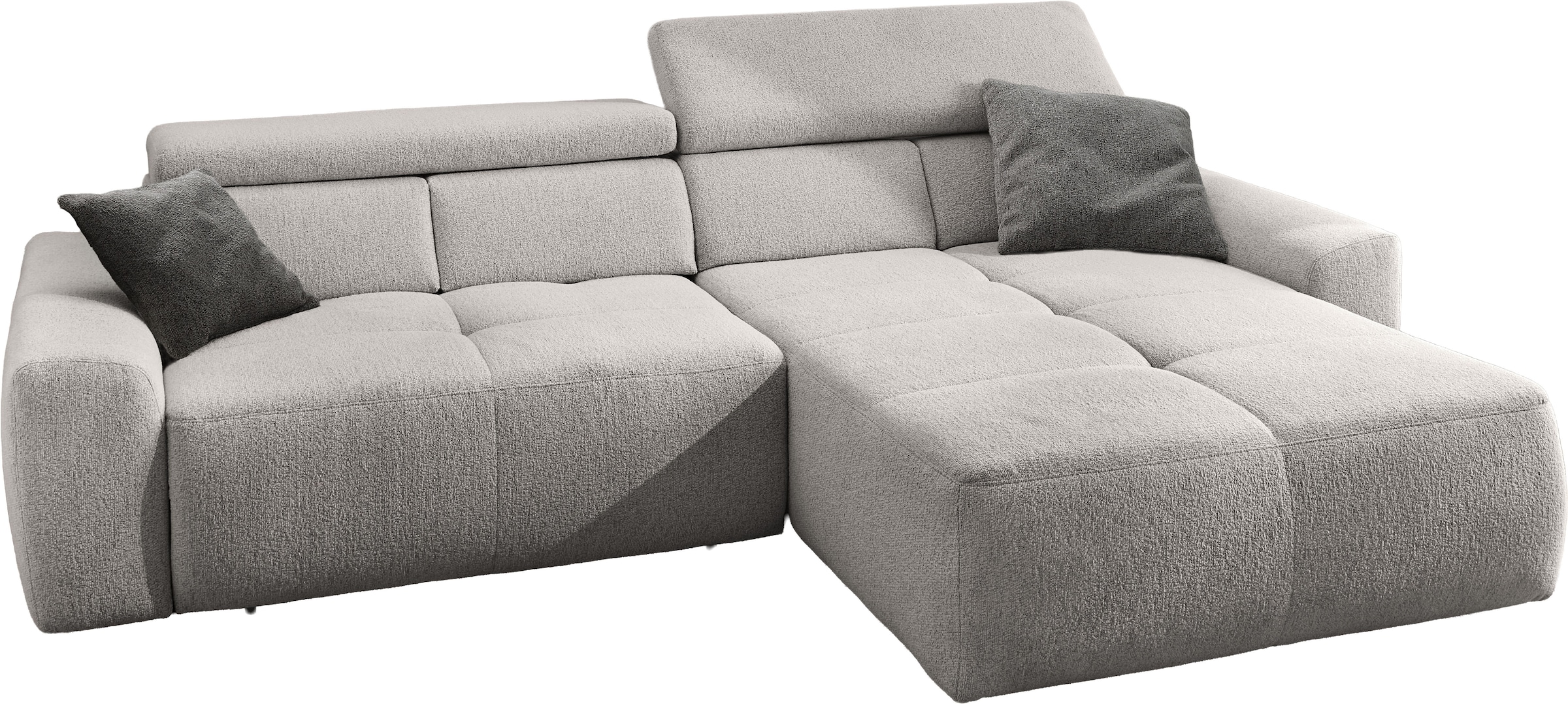 Jockenhöfer Gruppe Ecksofa »Unos, L-Form, mit 60cm elektrischer Sitztiefenverstellung« 140kg Belastbarkeit, USB, verstellbaren Kopfstützen & Zierkissen