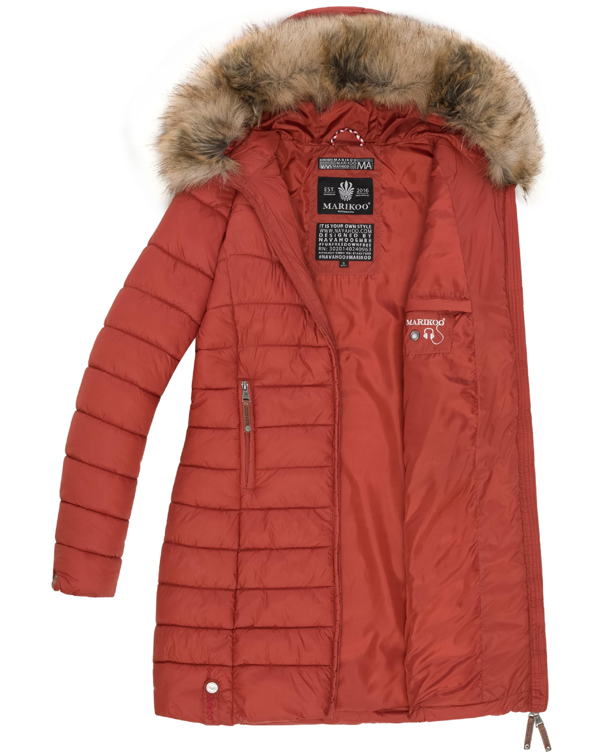 Marikoo Steppmantel »Steppmantel Rose-Stepp«, zeitloser Winterparka mit großer Kunstfellkapuze