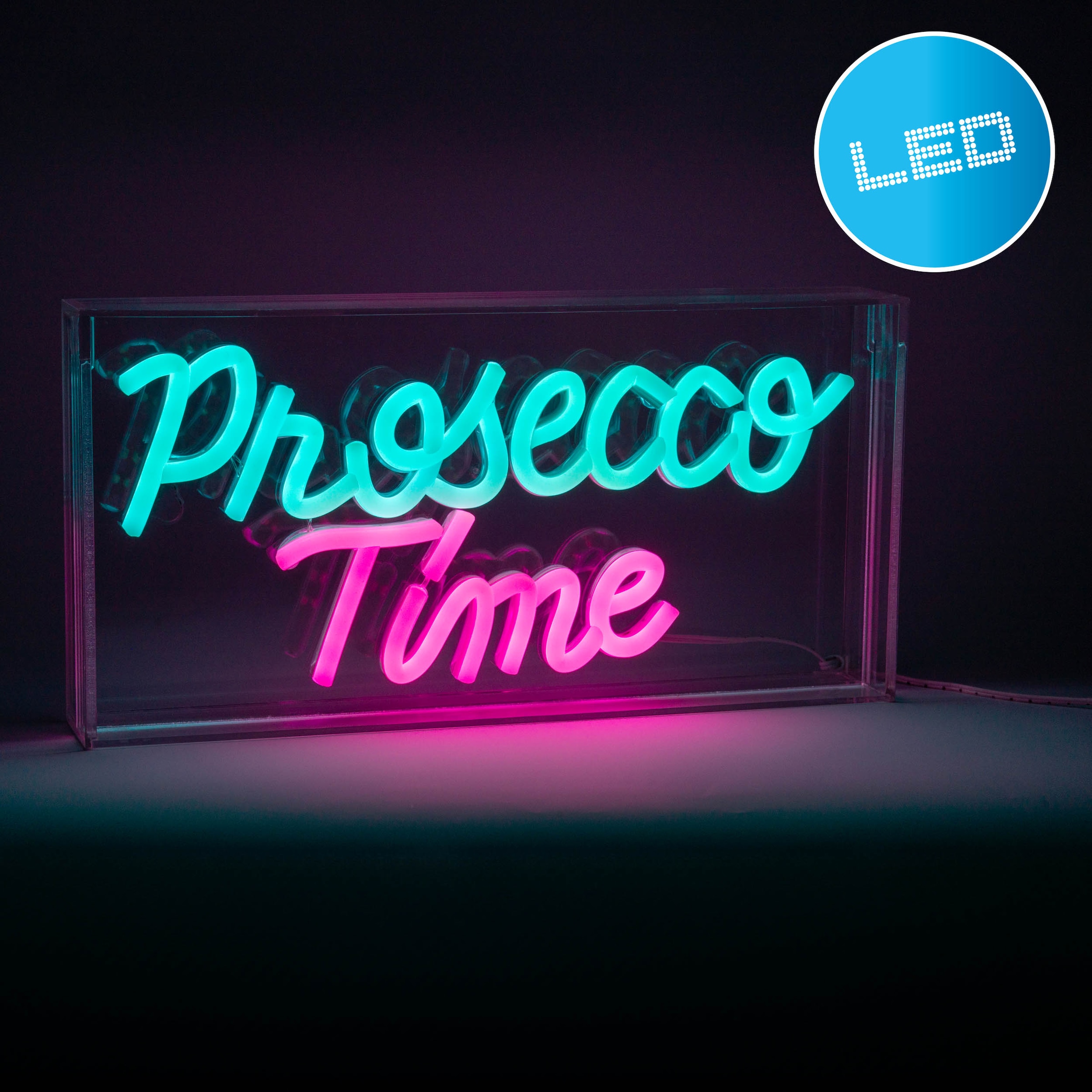 näve LED Dekolicht »PROSECCO TIME« LED-Modul 1 Stk. blau | rot Schriftzug beleuchtet blau rot, Tisch- Wandfunktion, transparent, USB