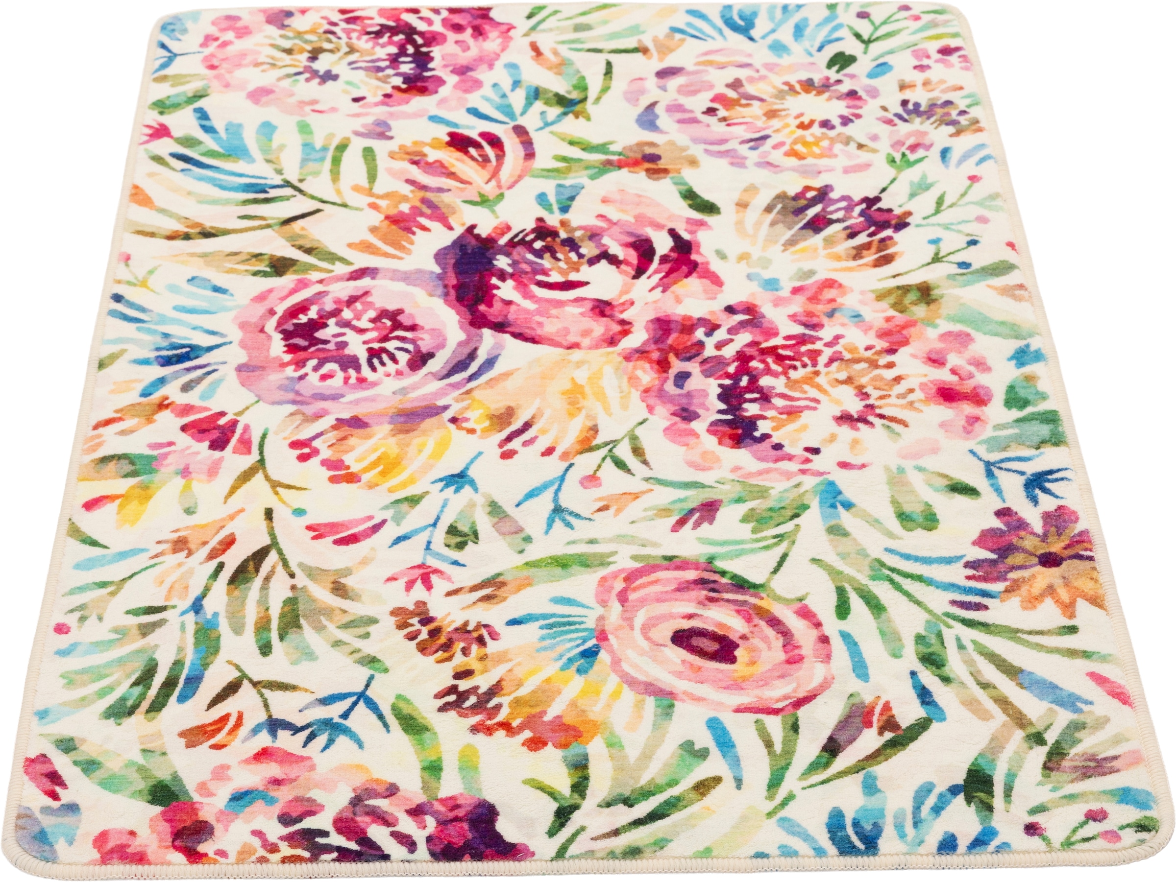 Gino Falcone Badematte »Aquata GF-158, Badvorleger, Badezimmer Teppich« Höhe 7 mm rutschhemmend beschichtet fußbodenheizungsgeeignet Badteppich, bedruckt, Blumen Design, rechteckig