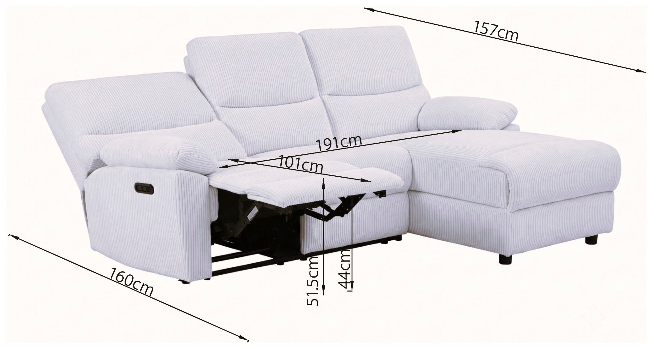 Home affaire Ecksofa »LANNOY, L-Form,  233cm, manuelle u. elektrische Funktion, mit USB A/C,« Liegefunktion 105°-150°, Federkern, Webstoff u. Cord-Bezug