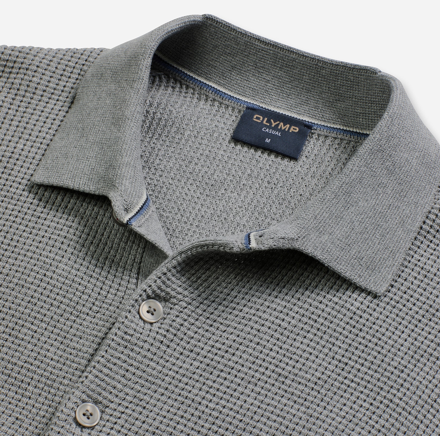 OLYMP Polokragenpullover »Waffle Structure Pullover« strukturiert, unifarben, regular fit, Strick