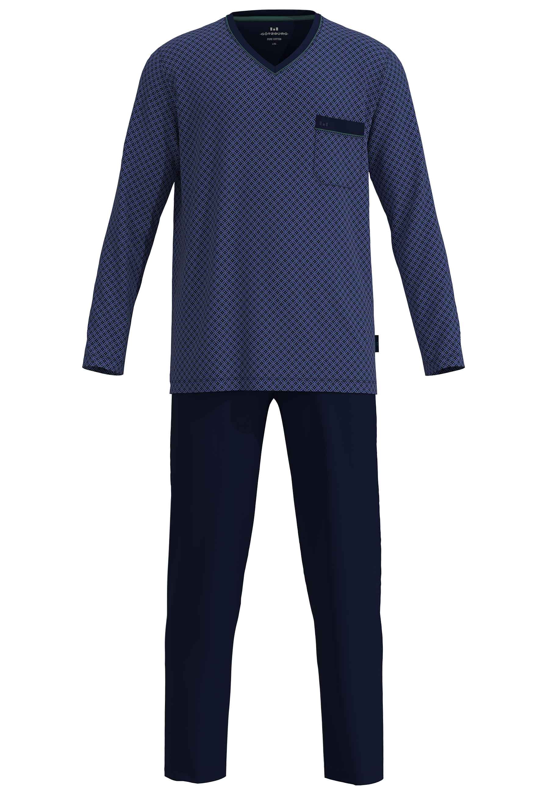 GÖTZBURG Schlafanzug »Volos«, (2 tlg.), Langarm, V-Ausschnitt, lange Hose, Baumwolle, Brusttasche