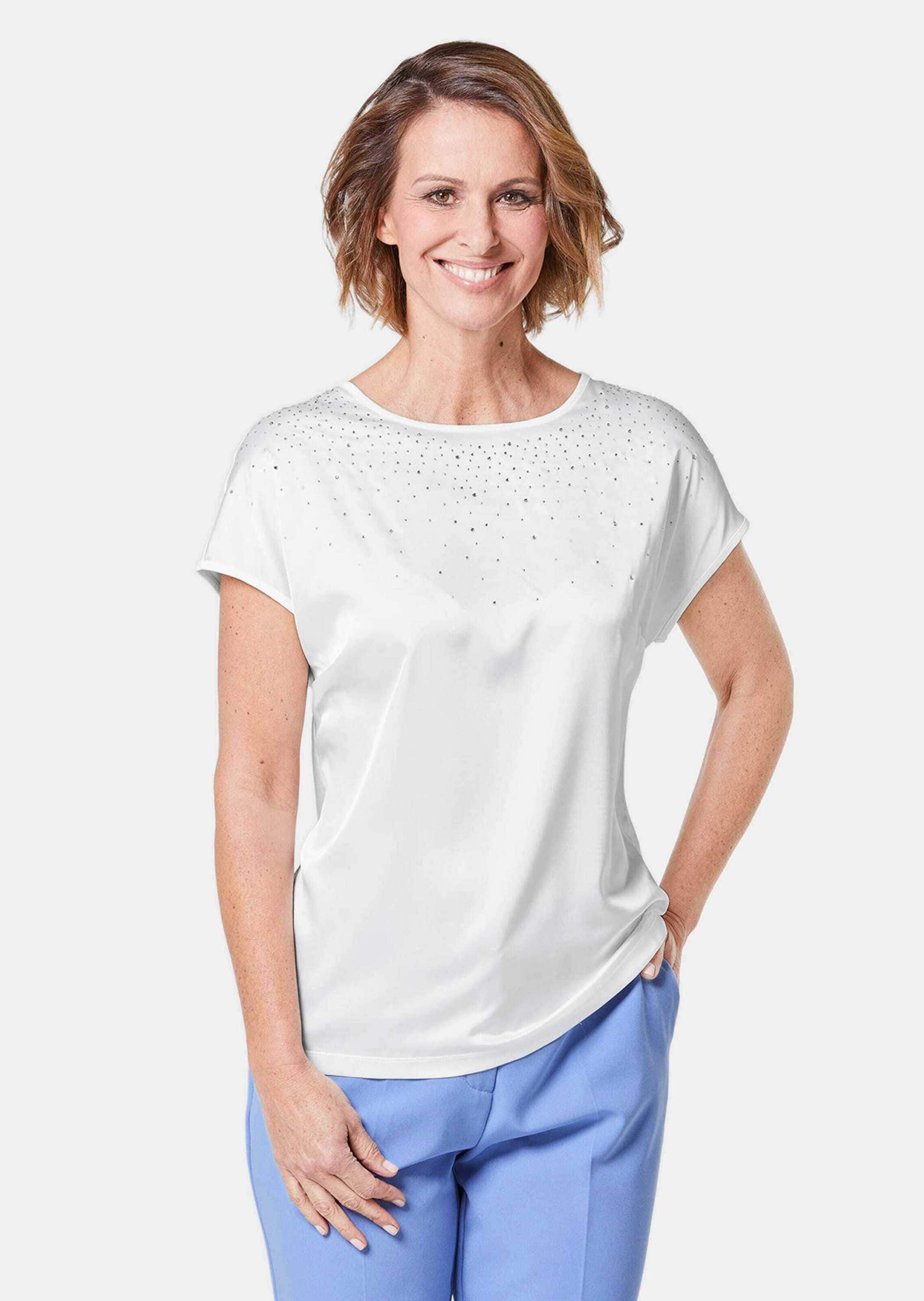 GOLDNER Kurzarmbluse »Blusenshirt mit schimmernden Glitzersteinen«