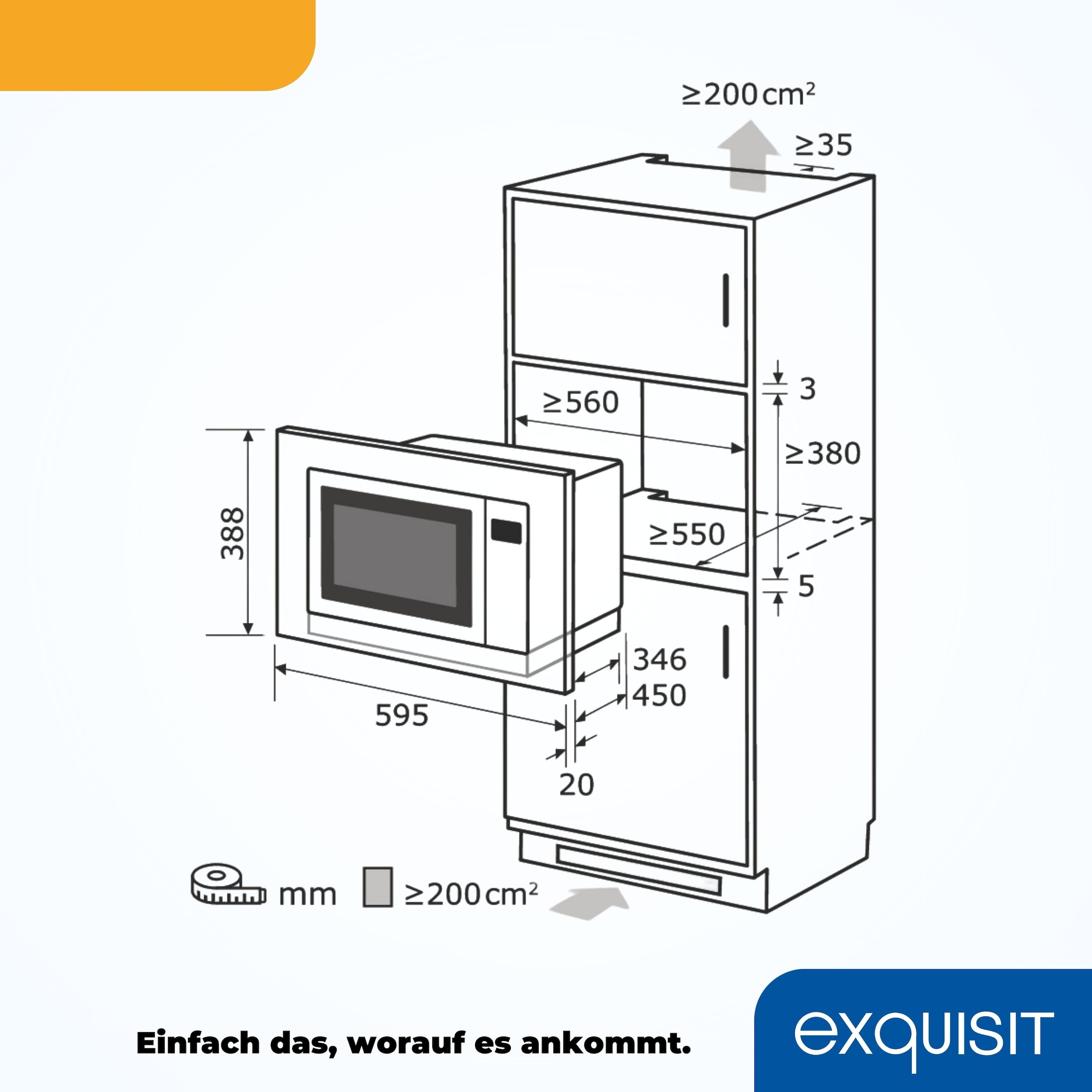exquisit Einbau-Mikrowelle »EMW 2539.1 HI« 1450 W Auftauen,Aufwärmen,Grillen o.backen mit Heißluft-alles möglich