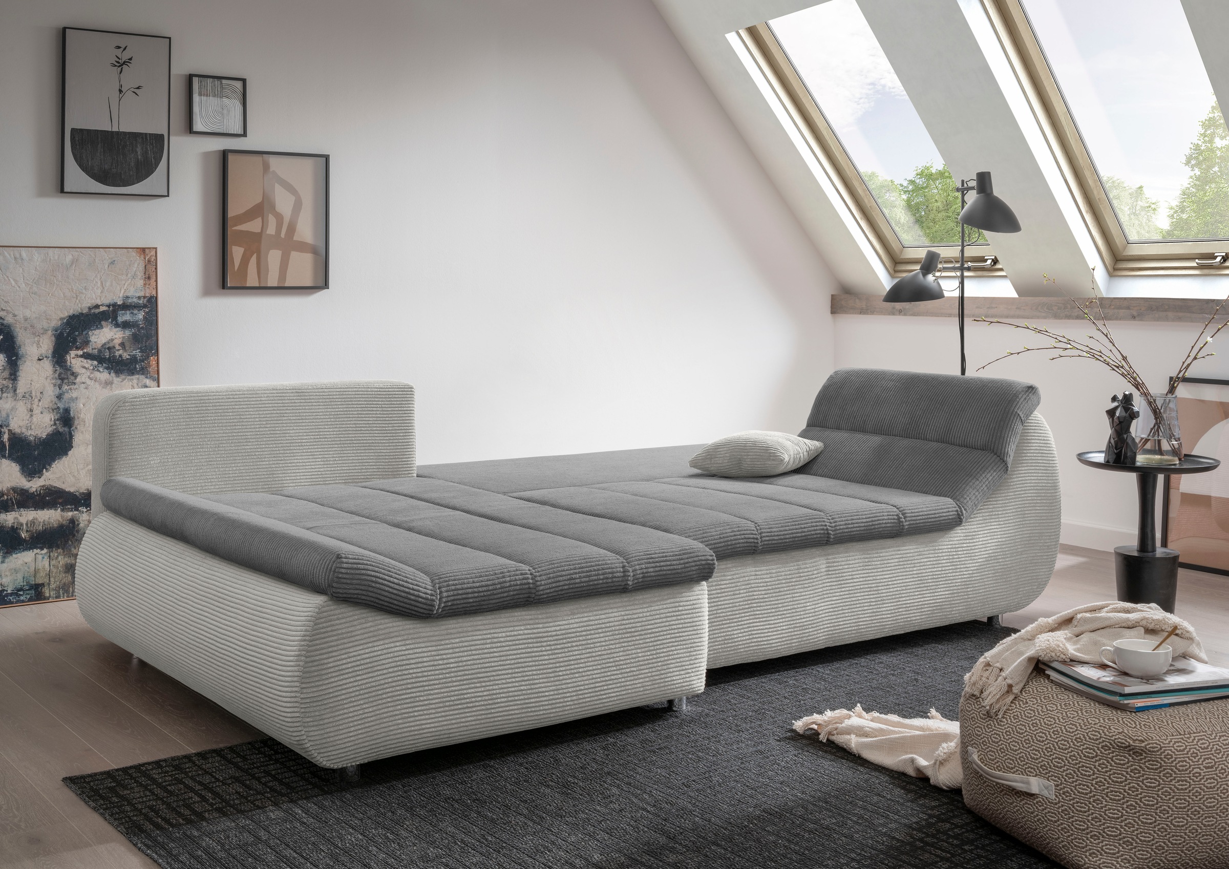 INOSIGN Ecksofa »Imola elegant und bequem, aktuelle Steppung im Sitz, L-Form«, wahlweise mit Bettfunktion