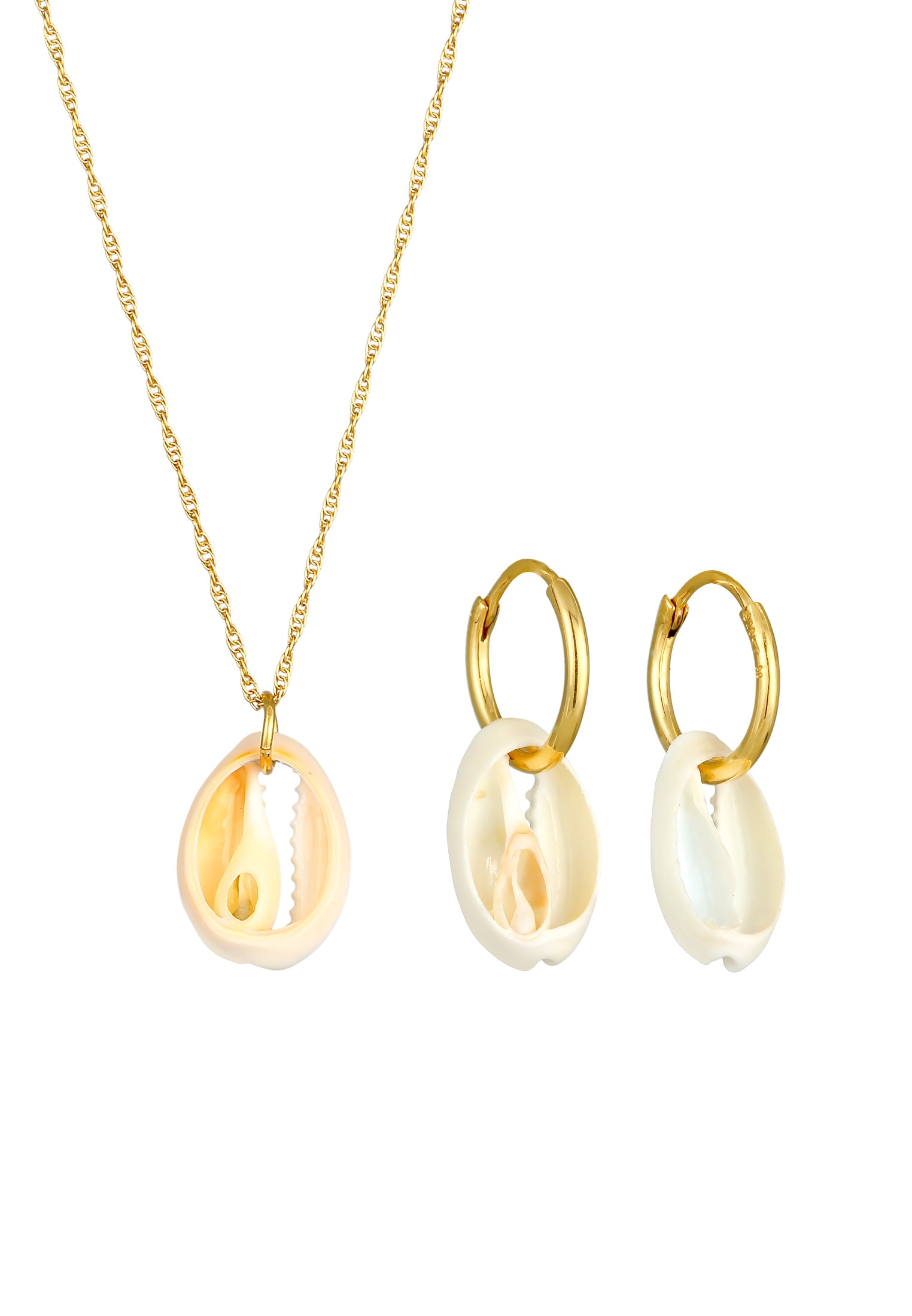 Elli Ohrring und Ketten Set »Schmuckset Kauri Muschel Kette Ohrringe 925 Silber«