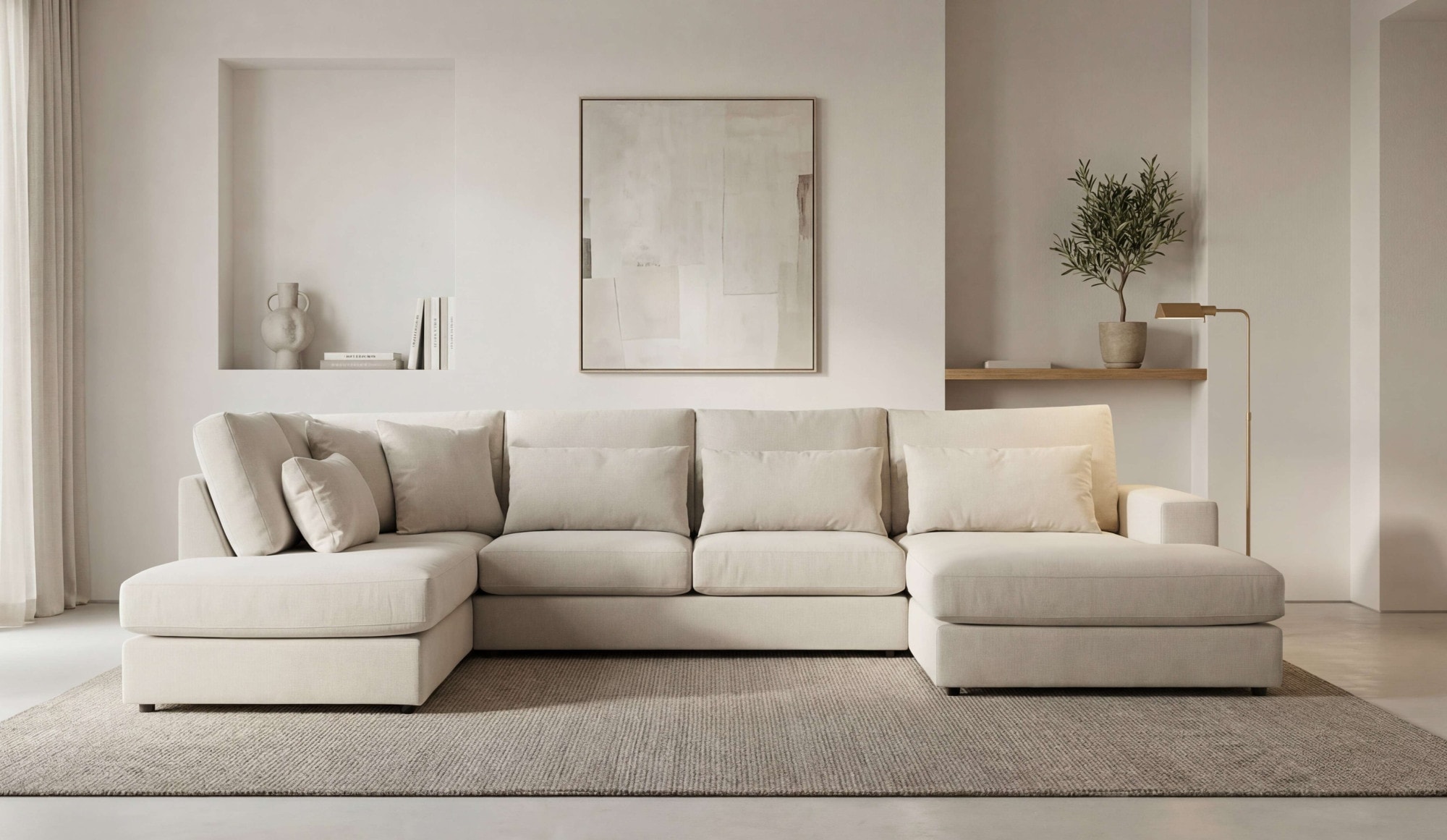 OTTO home Wohnlandschaft »Nivette, weiches Chenille« Breite 386 cm, U-Form, bodentief, 6 Zierkissen inkl.