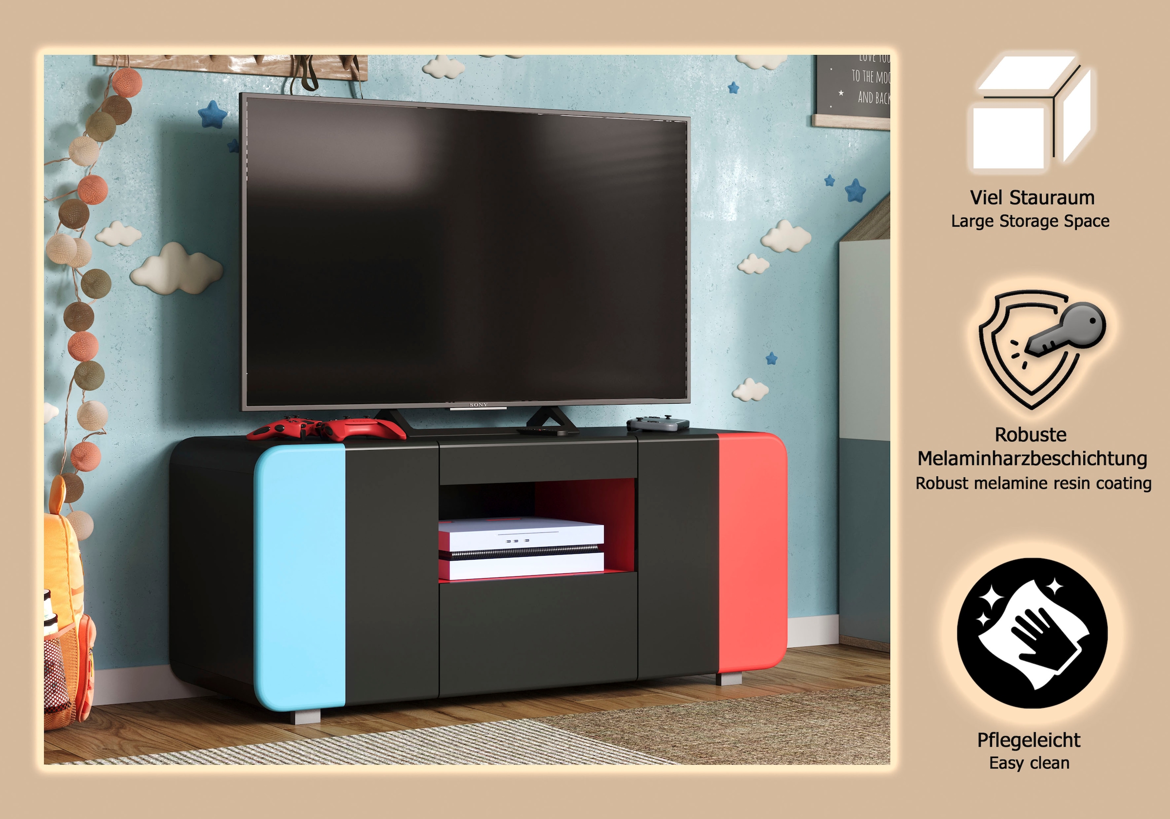 INOSIGN Lowboard »NextLevel speziell geeignet für Spielekonsolen« Gaming-Lowboard wahlweise mit Beleuchtung - (B/T/H) 115/42/49 cm