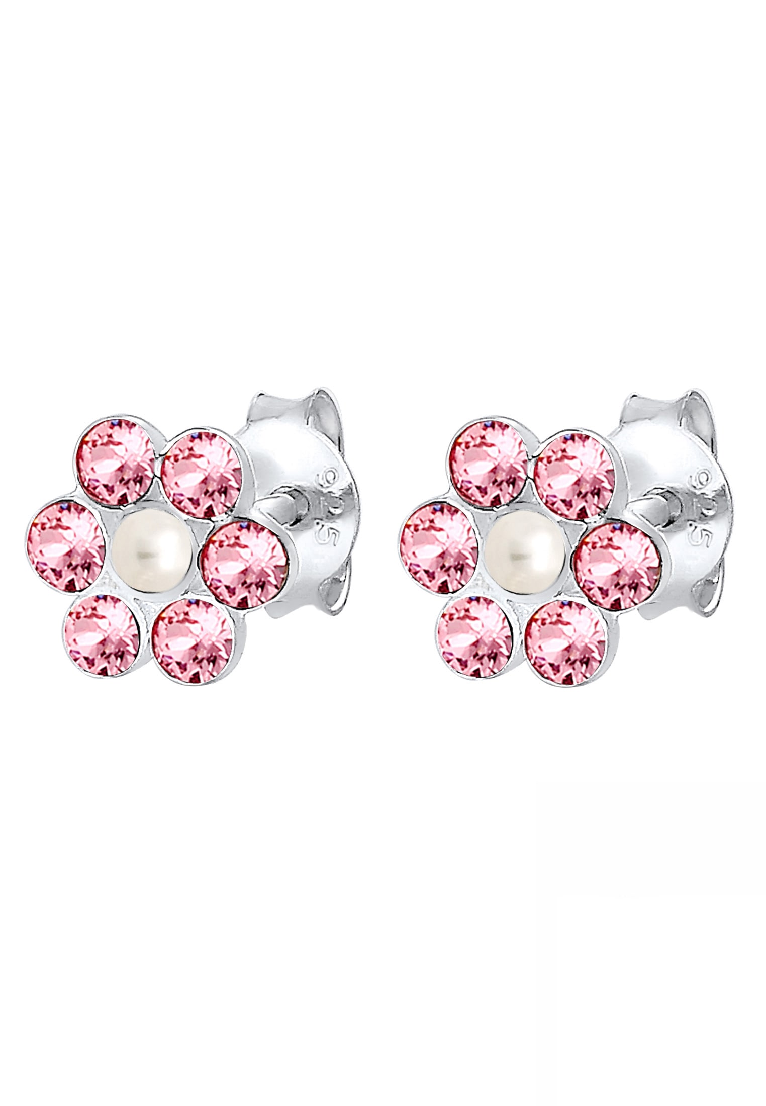 Elli Paar Ohrstecker »Ohrringe Ohrring Kinder Blume Kristalle Rose Synthetische Perle 925 Sterling Silber«