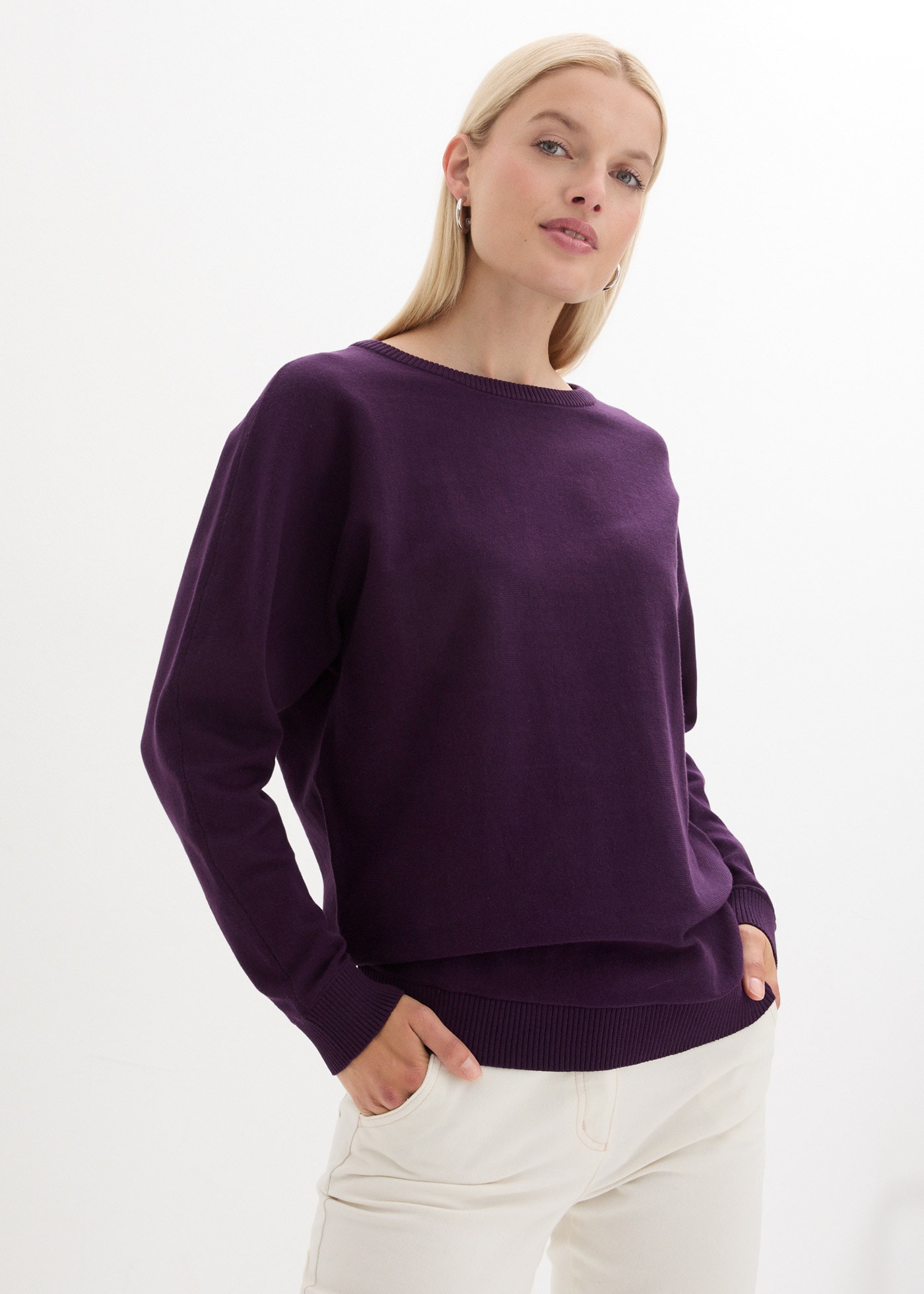 bonprix Strickpullover »Pullover mit Fledermausärmeln« aus Baumwolle und Polyamid, mit Fledermausärmeln, mit Rippbündchen