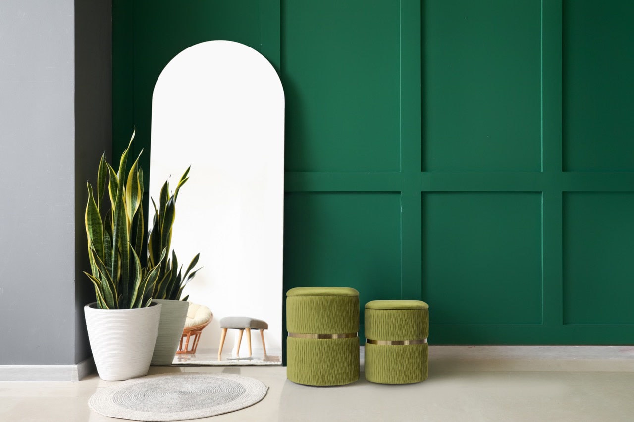 Kayoom Polsterhocker »Hocker Zora 425 2er-Set, Praktischer und versteckter Stauraum« Set, 2 Stk. tlg. 2er-Set mit Stauraum, ineinander stapelbar, goldener Ring