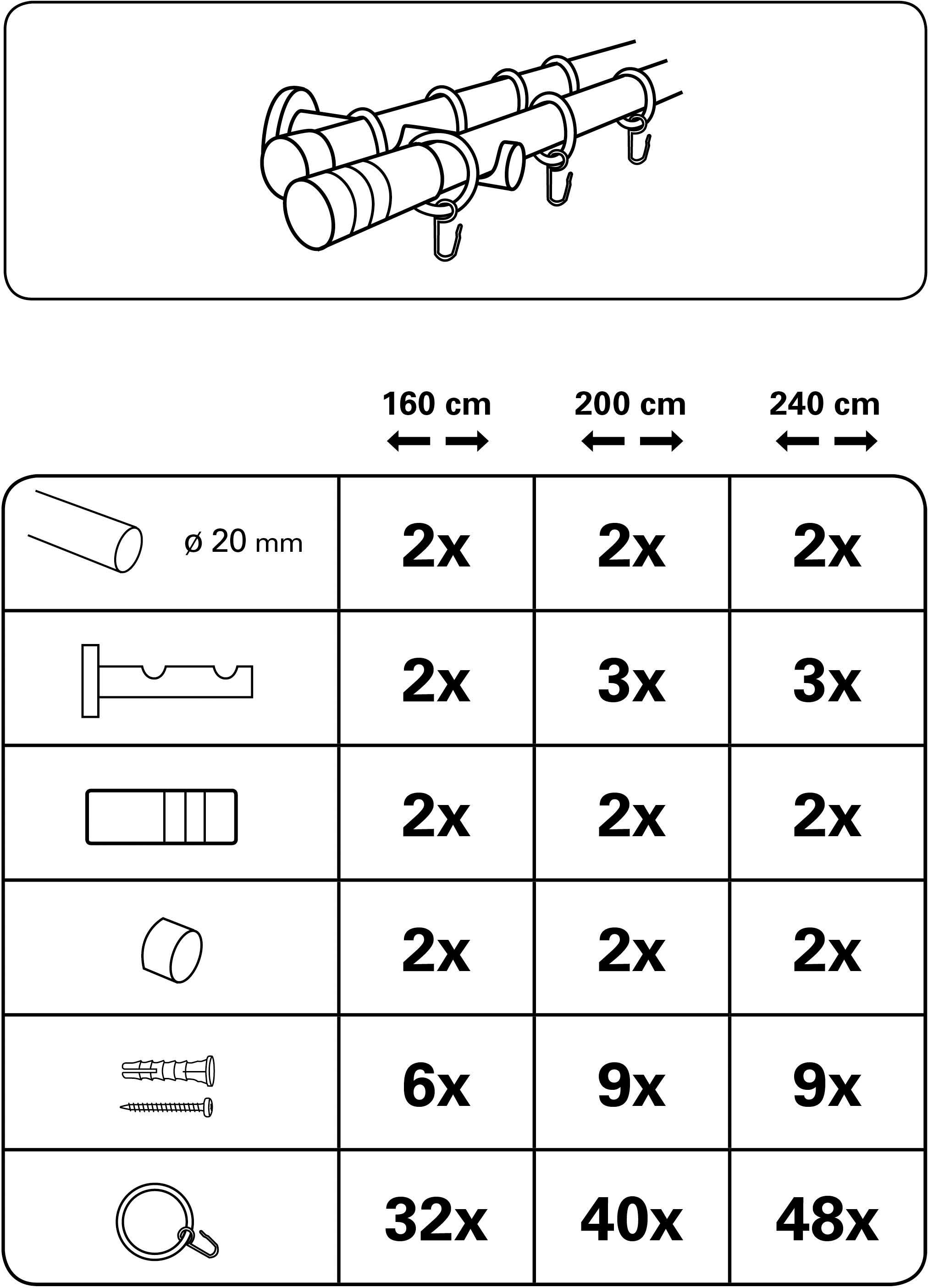 GARDINIA Gardinenstange »Gardinenstangen Set Metall«, 2 läufig-läufig,  Fixmaß, 2-Lauf im OTTO Online-Shop