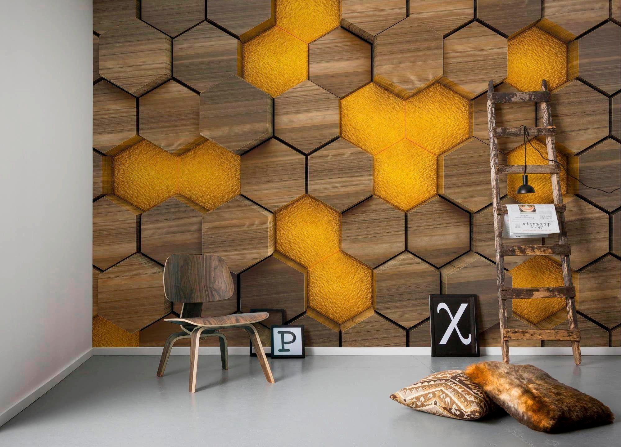 Komar Vliestapete »Digitaldruck Vlies - Woodcomb Olive - Größe 400 x 250 cm«, bedruckt, Wohnzimmer, Schlafzimmer