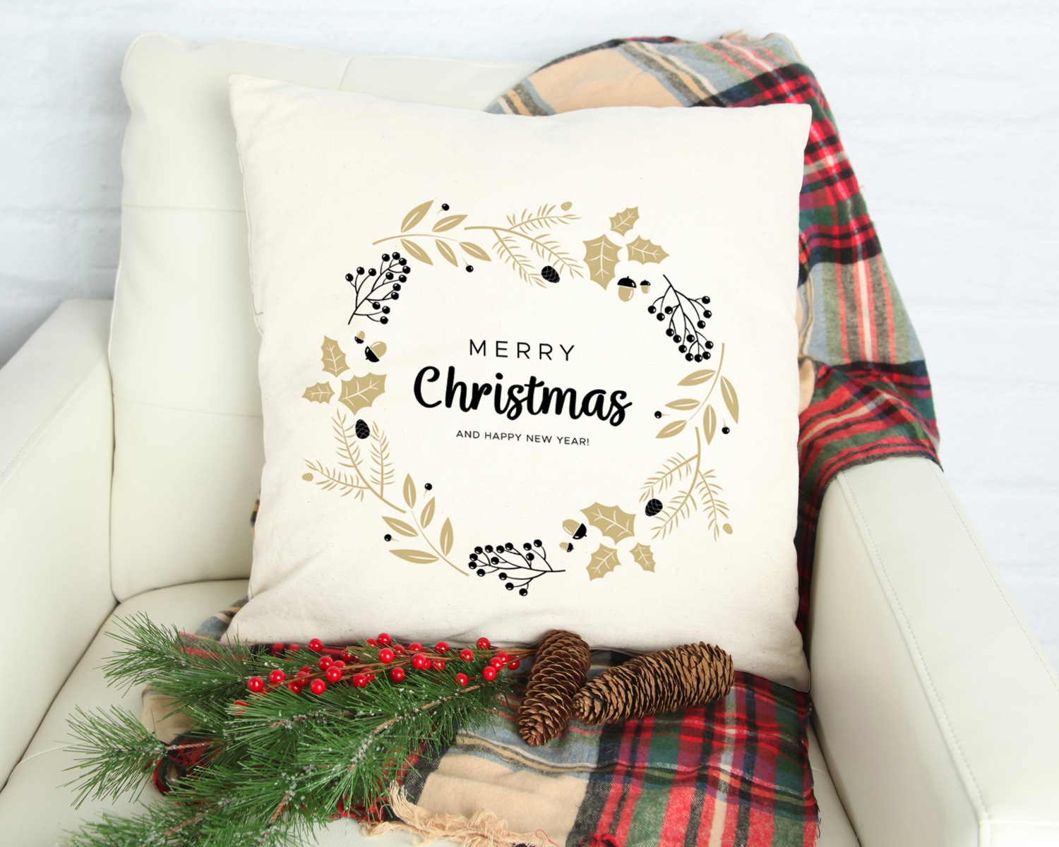 queence Dekokissen »Carolina«, Kissenhülle,Merry Christmas,Weiß,Weihnachtsmotiv,Festlich,Winterlich