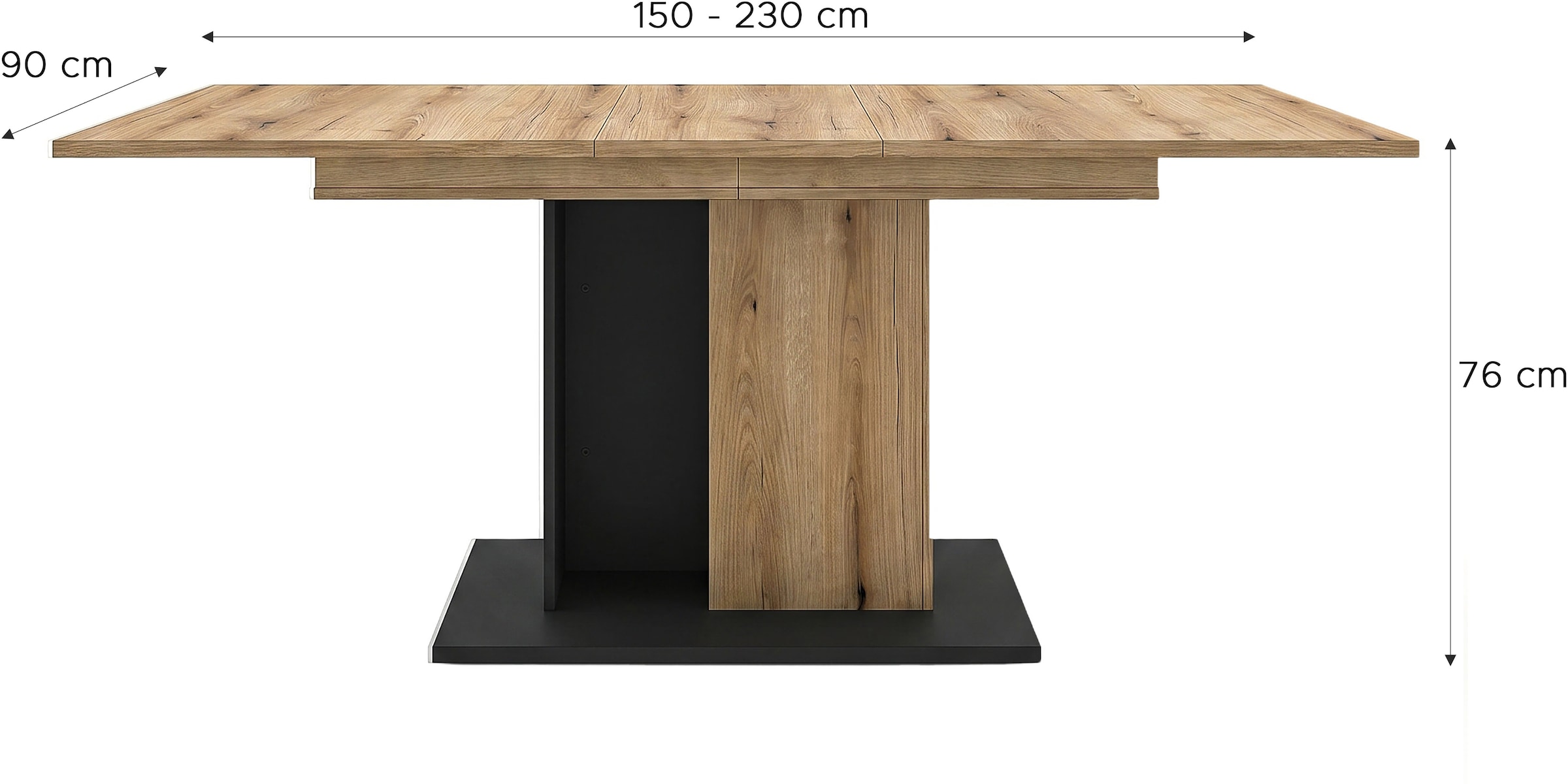 OTTO home Esstisch »MONOLITH, ausziehbar 150 -230 cm, inklusive 2x 40 cm Einlegeplatte« Doppelsäulen-Gestell mit Bodenplatte, Tisch, Küchentisch, Esszimmer