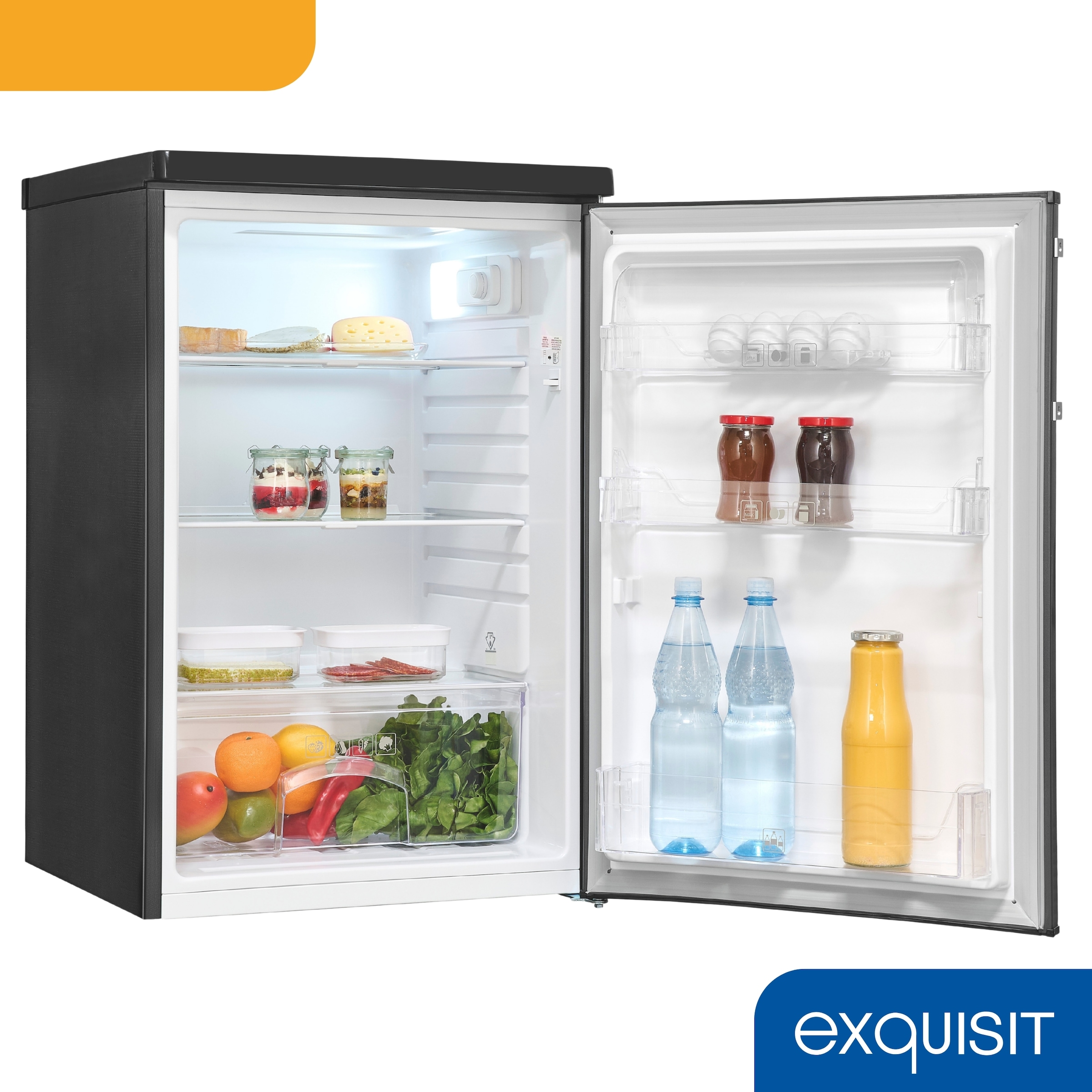 exquisit Kühlschrank KS16-V-H-040E inoxlook-az »KS16-V-H-040E inoxlook-az« 85,5 cm hoch 55 cm breit Kompakt & flexibel – ideal für Küche, Büro & Ferienwohnung