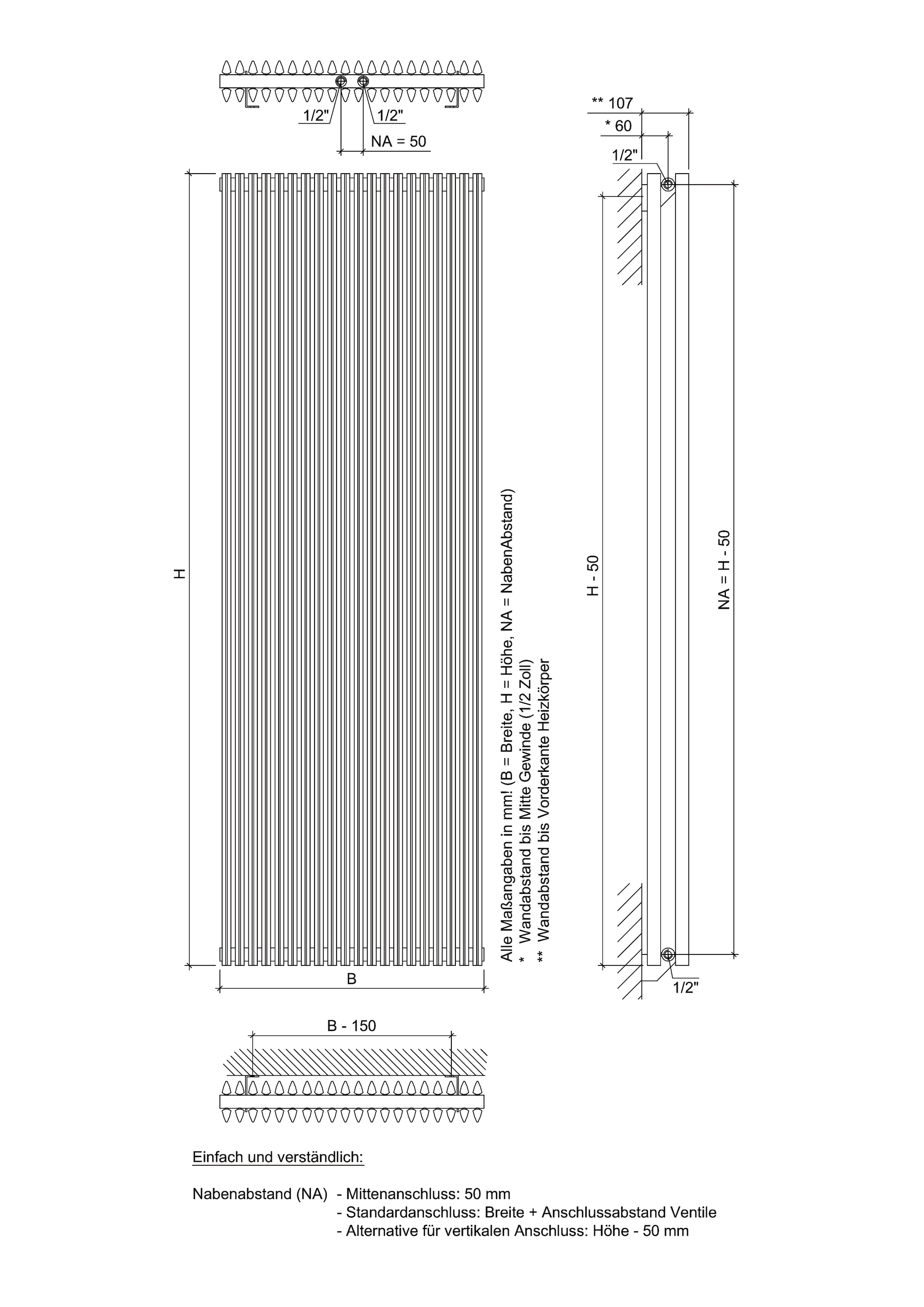 Ximax Paneelheizkörper »Triton Duplex 1800 mm x 600 mm«, 2600 Watt, Mittenanschluss, weiß