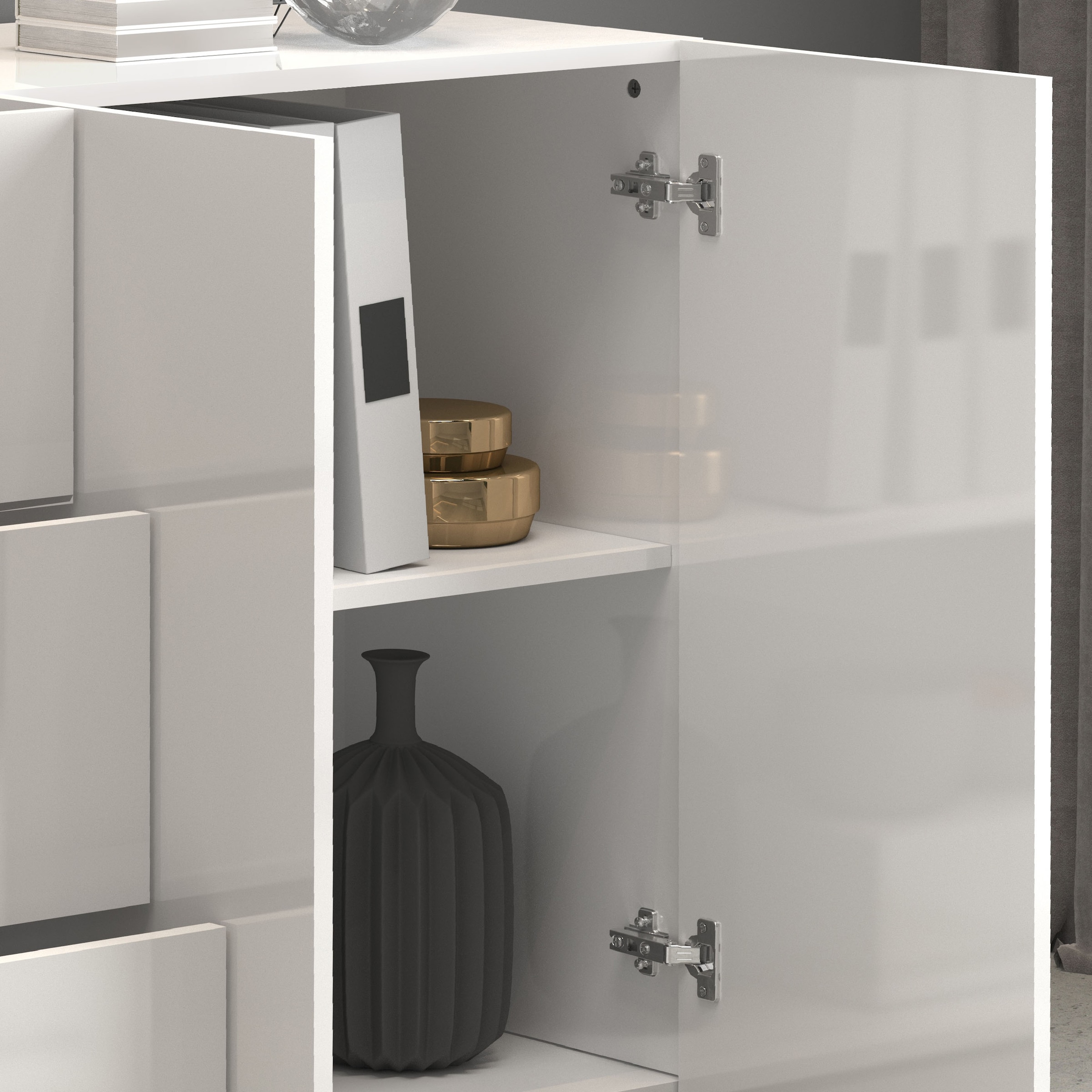 INOSIGN Sideboard »Egypt, Kommode, Schrank, Kredenz, grifflos«, 4 Türen, 3 Schubkästen mit Push-To-Open Funktion, Hochglanz Breite 200