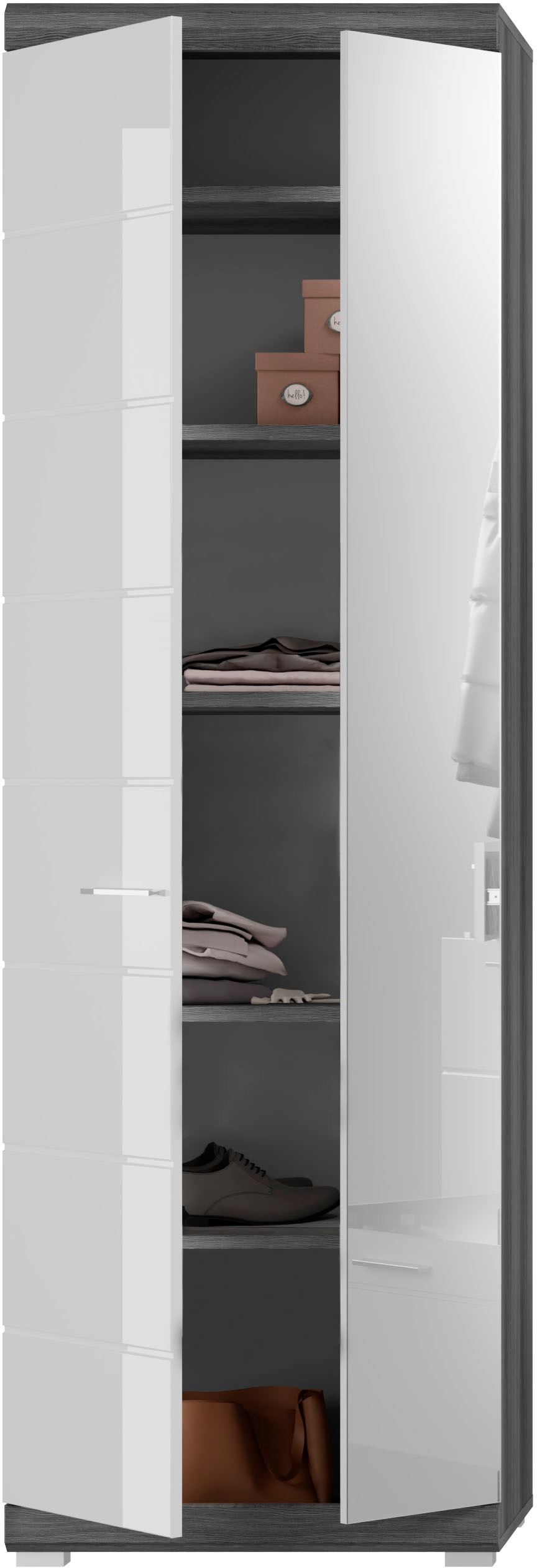 INOSIGN Garderoben-Set »Siena, Fronten mit hochwertiger Rillenfräsung, 3-teilig,bestehend aus:«, (3 St.), Garderobenschrank, Sitzbank & Garderobenpaneel