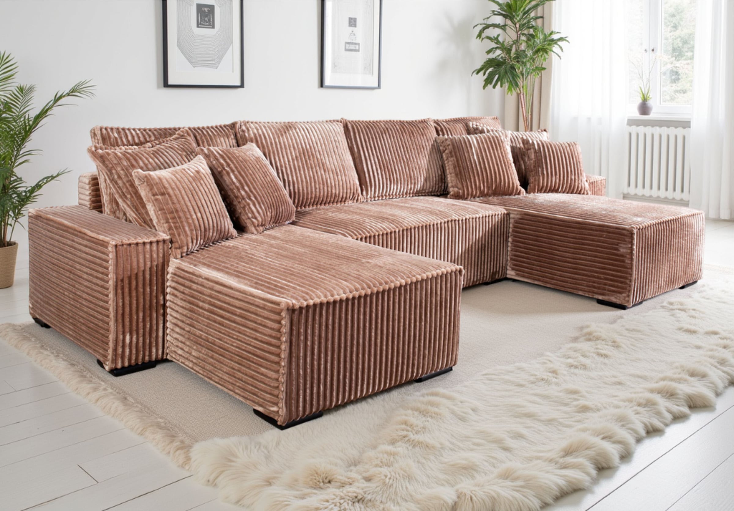 COLLECTION AB Wohnlandschaft »Manhattan U-Form, B: 313 cm, in Breit- oder Normalcord« Schlaffunktion, Bettkasten & Zierkissen, Federkern