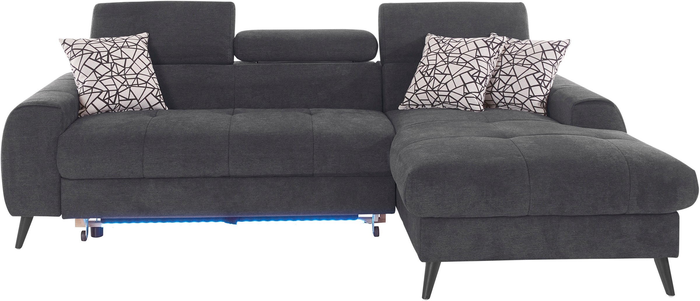 COTTA Ecksofa »Mia L-Form mit 3 Zierkissen«, wahlweise mit Bettfunktion, Bettkasten, Beleuchtung & Wireless-Charger