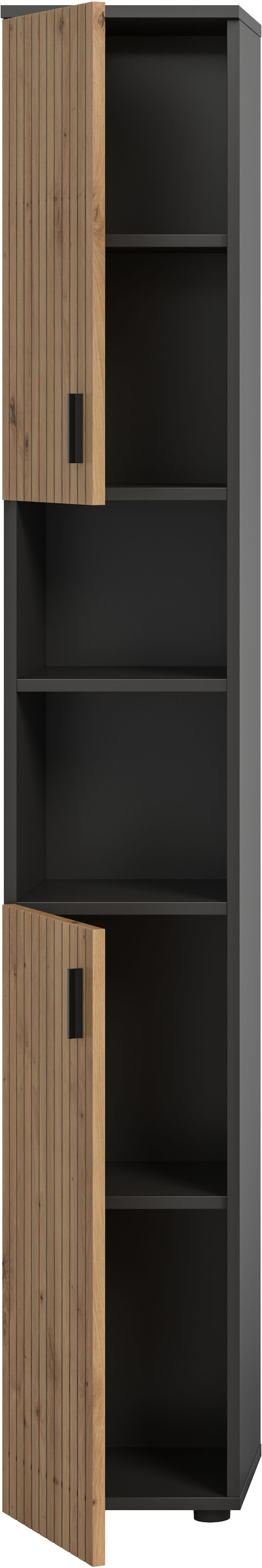 welltime Hochschrank »MANI, Höhe: 192 cm, Paneeloptik, 2 offene Fächer, 2 Türen« 1 Stk. tlg. Hochschrank, Bad-Schrank, Badezimmerschrank, Bad, Badezimmer