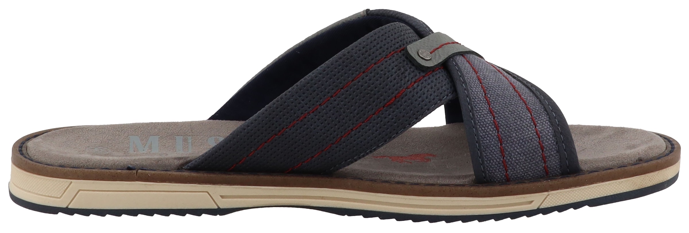 Mustang Shoes Pantolette »Agostino«  Schlupfschuh, Sommerschuh mit modischer Kontrastnaht