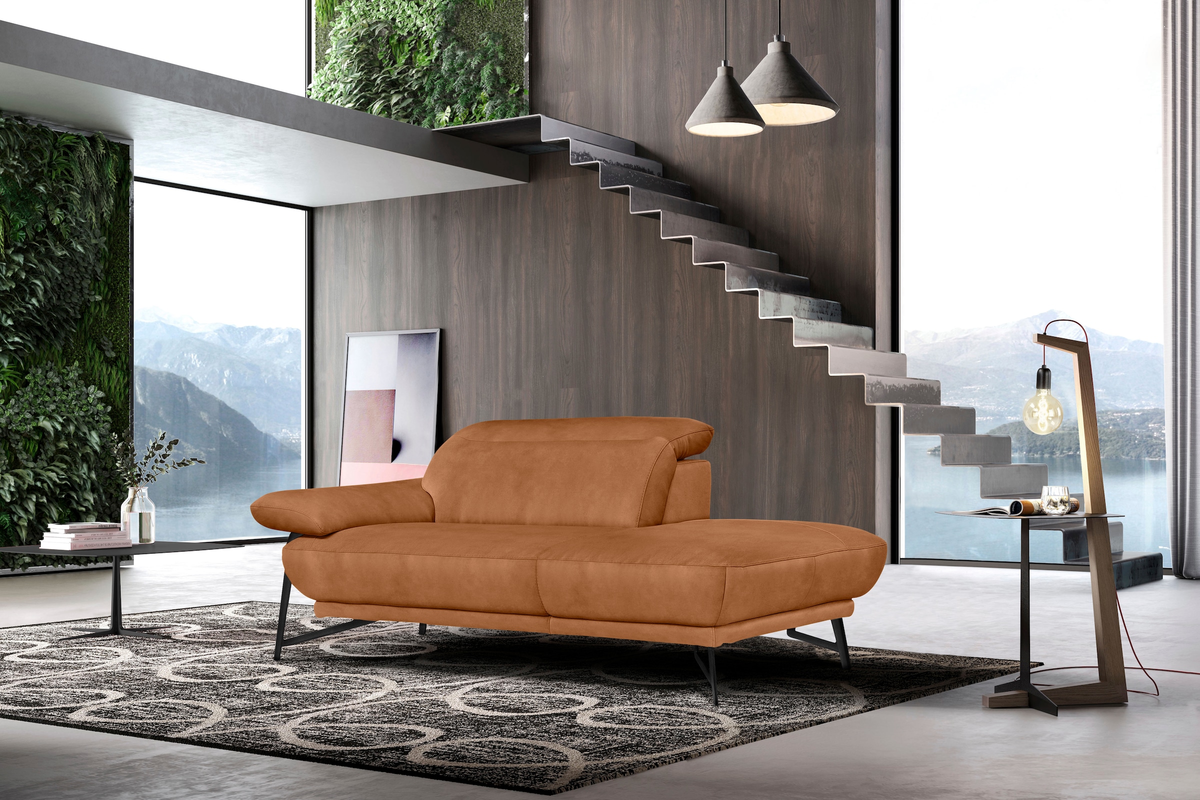 Egoitaliano Ottomane »Anais, erstklassiges Designsofa, Breite 179 cm, Fußfarbe schattengrau« Kopfteil verstellbar, Luxus-Microfaser Lederoptik, brandy