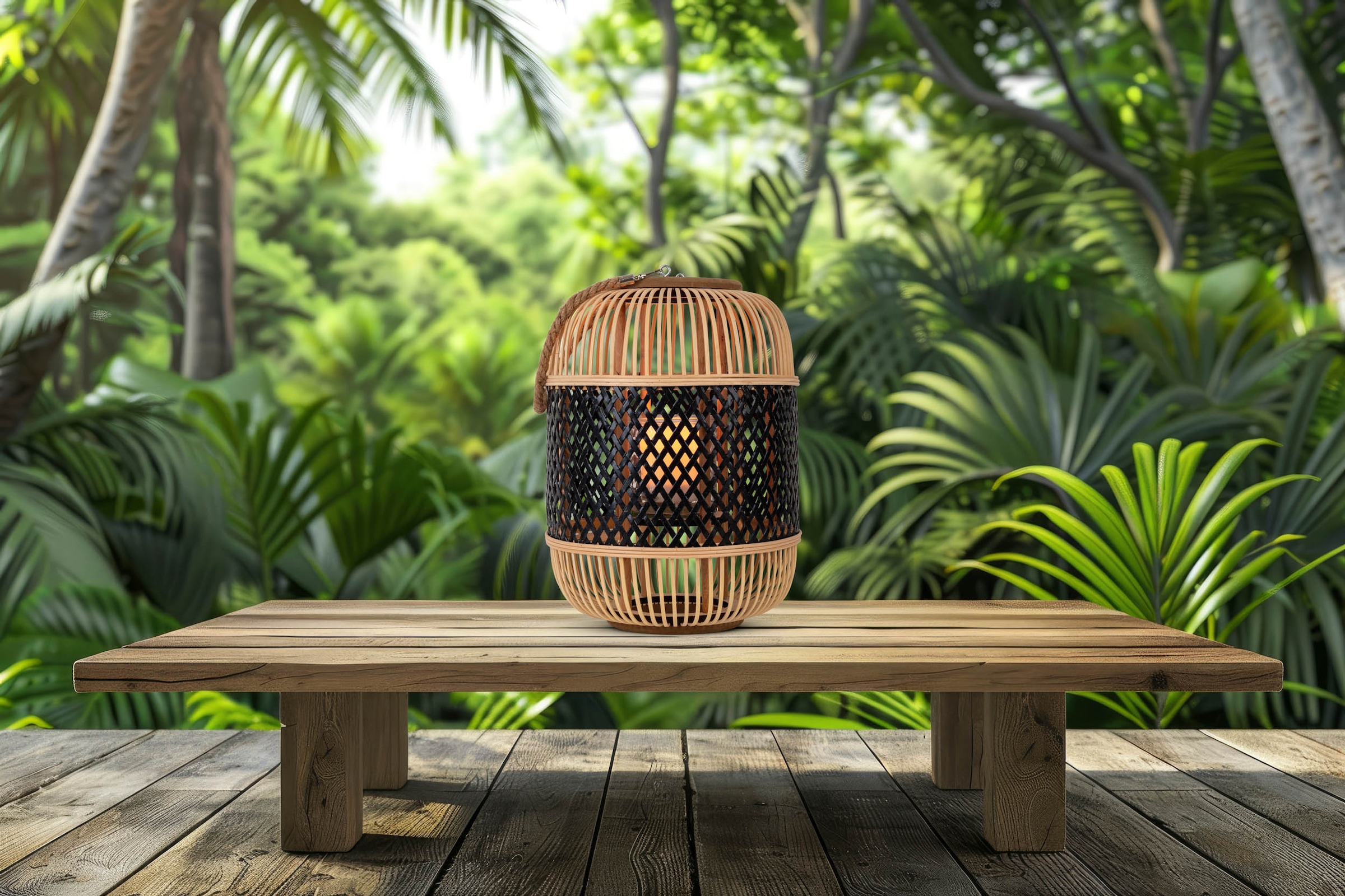 näve LED Dekolicht »Korbinian« 1 Stk. Warmweiß Rattankorb natur/schwarz mit Griff inkl. Solarkerze mit Flammeneffekt