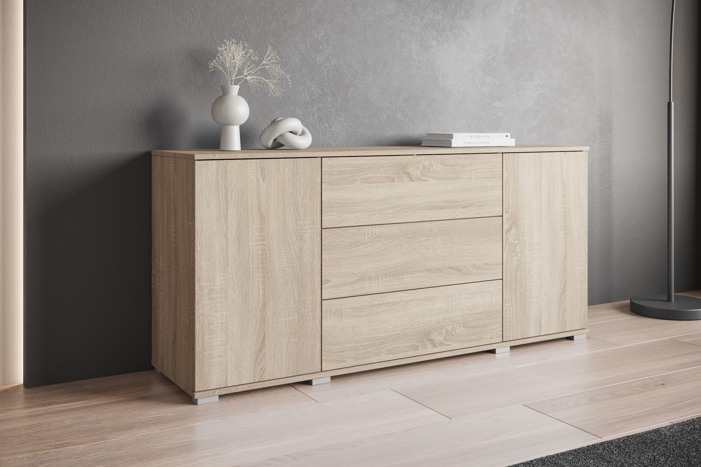 INOSIGN Sideboard »Kenia, Kommode für das Schlafzimmer/Wohnzimmer«, (1 St.), Modernes Sideboard mit 3 Schubladen und 4 Fächern, Breite 150 cm