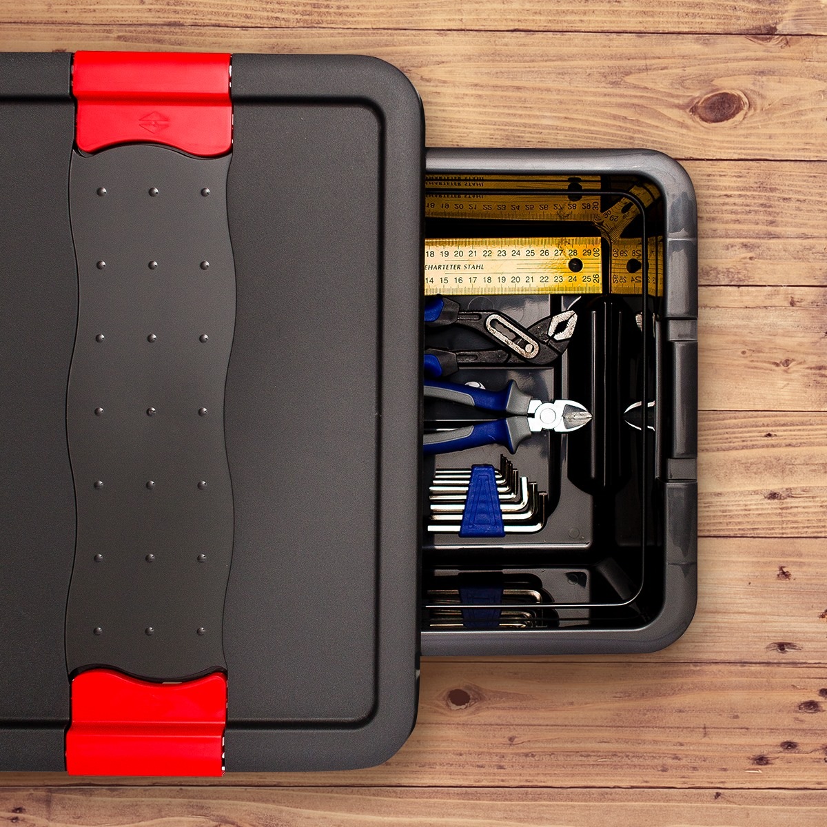 keeeper Transportbehälter »eckhart, 5er Set Transporbox, 24 L, 39,5 x 29,5 x 30 cm« 29,5 cm breit 30 cm hoch 39,5 cm lang Set, 5 Stk. tlg. seitl. Clips, Griffe am Boden, stoßfeste Seitenwände, robuster Deckel