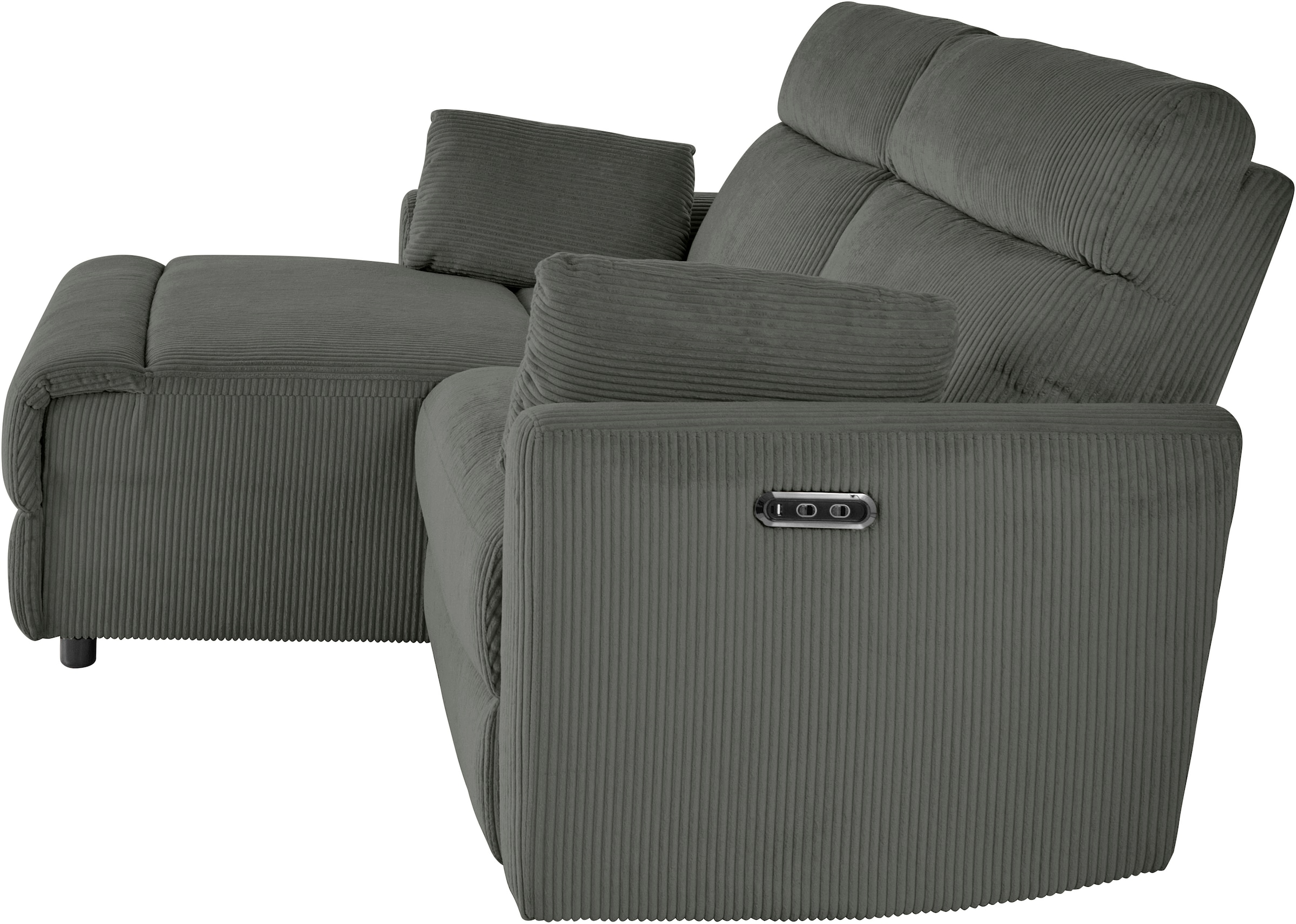 INOSIGN Ecksofa »JENNA, L-Form,  209cm, manuelle u. elektrische Funktion, mit USB A/C,« Liegefunktion 105°-150°, Federkern, Cord