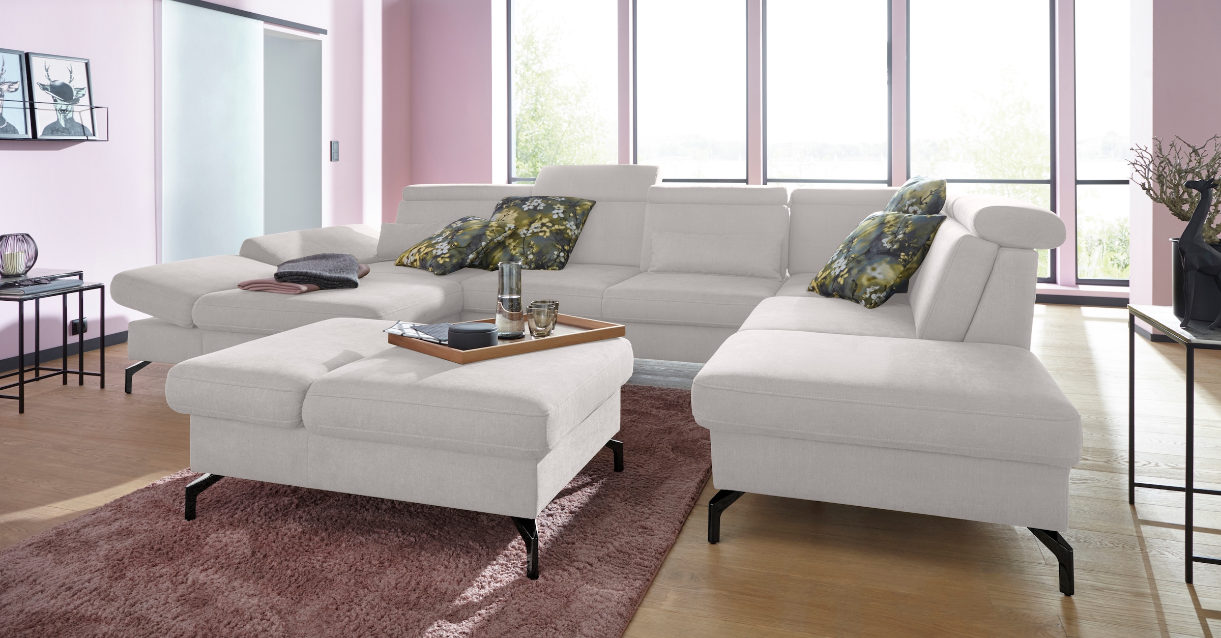 sit&more Wohnlandschaft »Brisbane U-Form«, Fußhöhe 15 cm, inklusive Sitztiefen-, Armteil- und Kopfteilverstellung