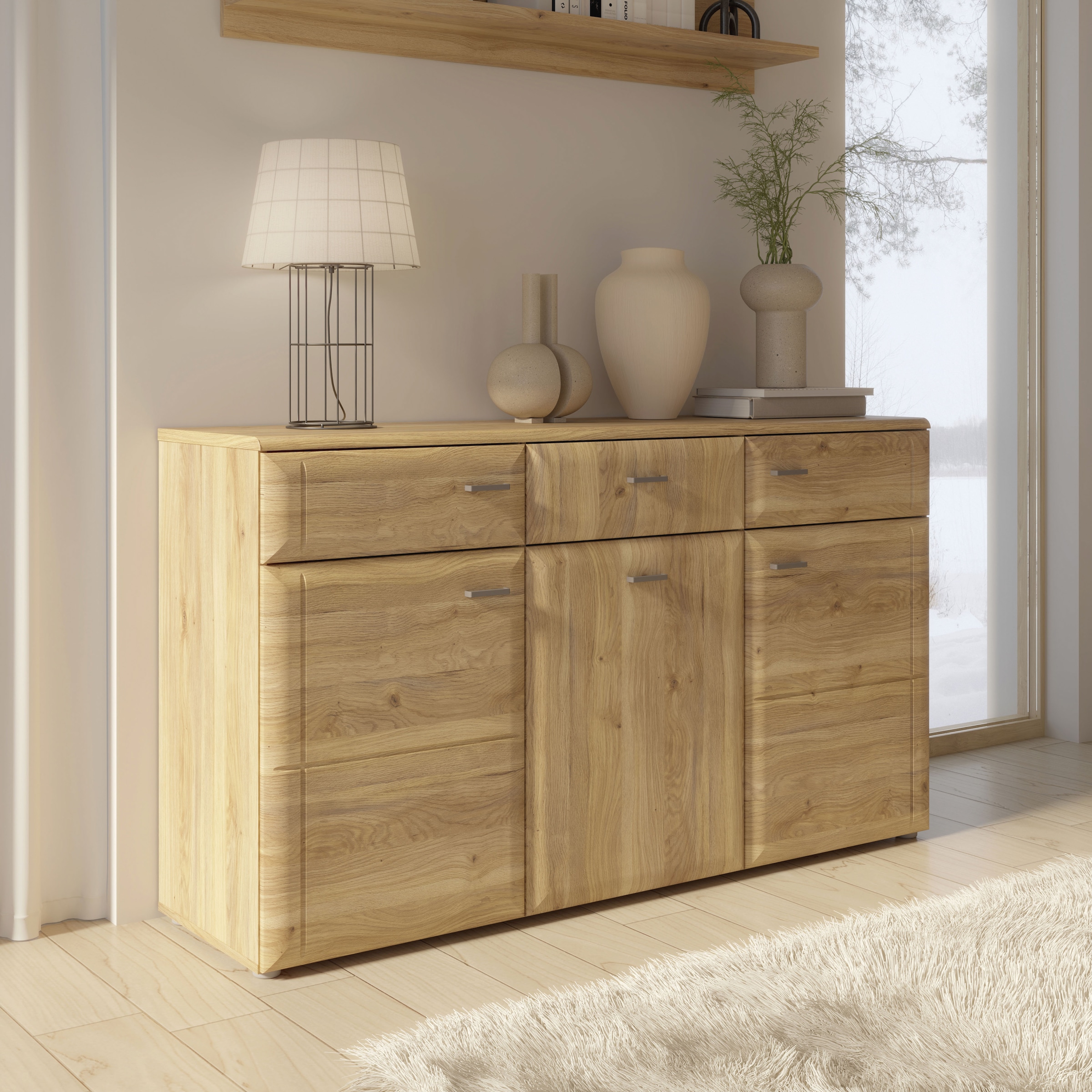 FORTE Sideboard »Akinori«, Sideboard, Holzoptik, MDF Front, Metallgriffe, Soft Close, Vollauszug