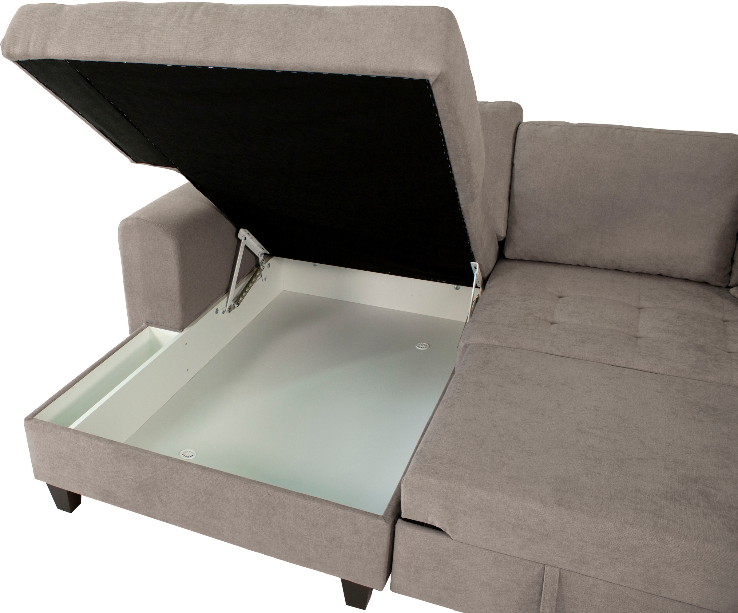 Trends by HG Ecksofa »Moritz L-Form, B: 265 cm« mit Bettfunktion, Bettkasten & Zierkissen