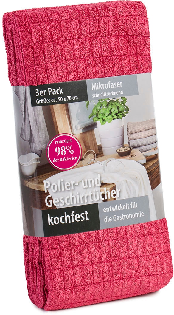 Gözze Geschirrtuch »Polier- und Geschirrtuch, Mikrofaser«, (Set, 3 tlg.), schnelltrocknend und kochfest