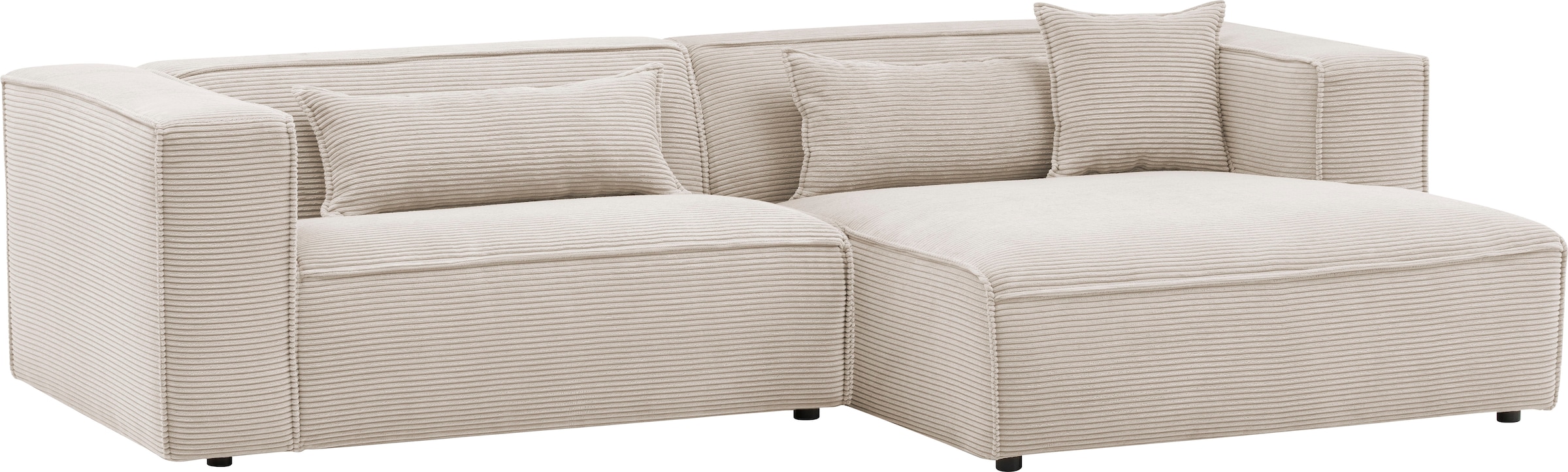 LeGer Home by Lena Gercke Ecksofa »PIARA mit Kedernaht in Cord oder Leinenoptik, moderne Couch in L-Form«, wahlweise Ottomane rechts/links, schwarze Füße, bequemer Sitzkomfort