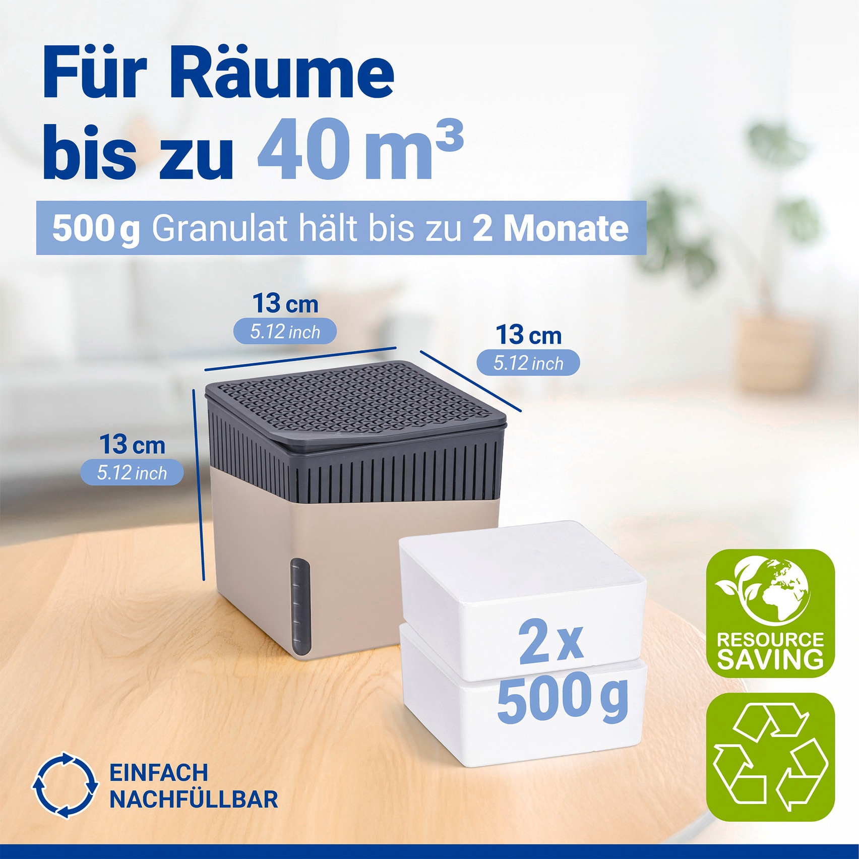 WENKO Luftentfeuchter »Modell Cube« für 40 m³ Räume Tank 0,8 l mit 2 x 500 g Entfeuchter-Blöcken, für Räume bis 40 m³