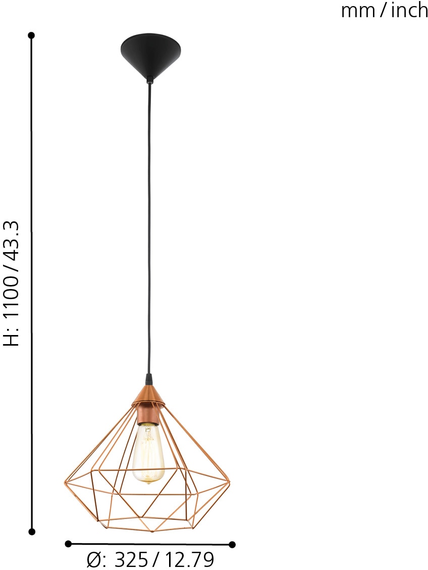 EGLO Pendelleuchte »TARBES«, 1 flammig, Leuchtmittel E27 | ohne Leuchtmittel, Vintage Pendelleuchte, Retro Look, Stahl, Kunststoff, E27, Ø32,5 cm