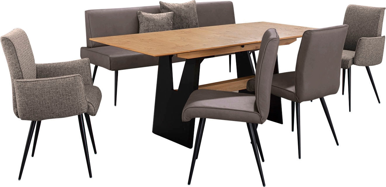 K+W Komfort & Wohnen Essgruppe »Giacomo I«, (6 tlg., Polsterbank, 2 Stühle und 2 Armlehnenstühle), 2 Stühle und Bank, 2 Armlehnenstühle Stoff 775, Tisch 160 oder 180 cm