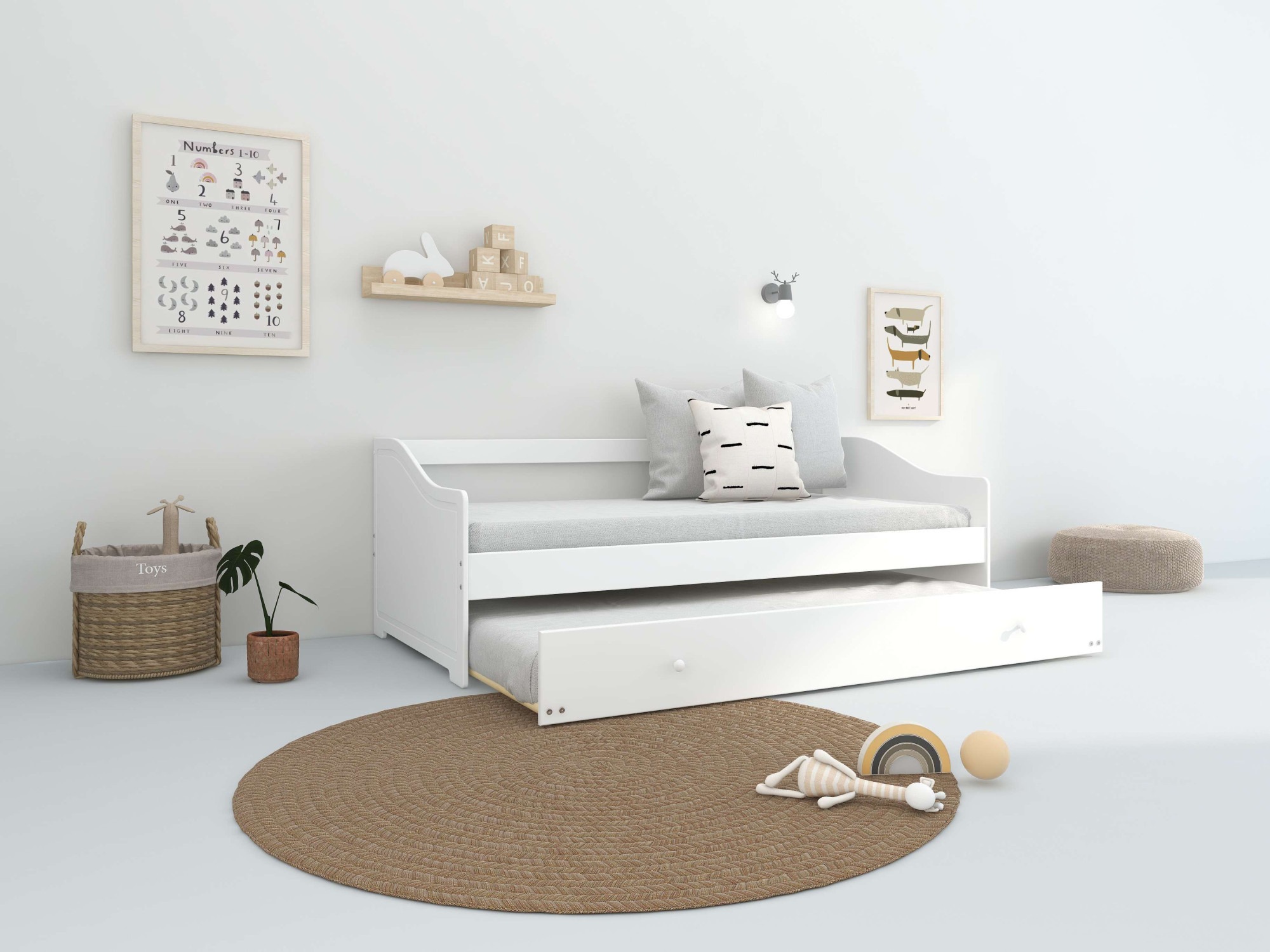Home affaire Daybett »Arlo, inklusive 2 Matratzen + Lattenroste, Jugendbett, Gästebett,«, (Set, 5 tlg., Daybett inklusive 2-ter Schafgelegenheit, 2 Lattenroste, 2 Matratzen), 2 Schlafplätze, als Sofa nutzbar, Komplettbett