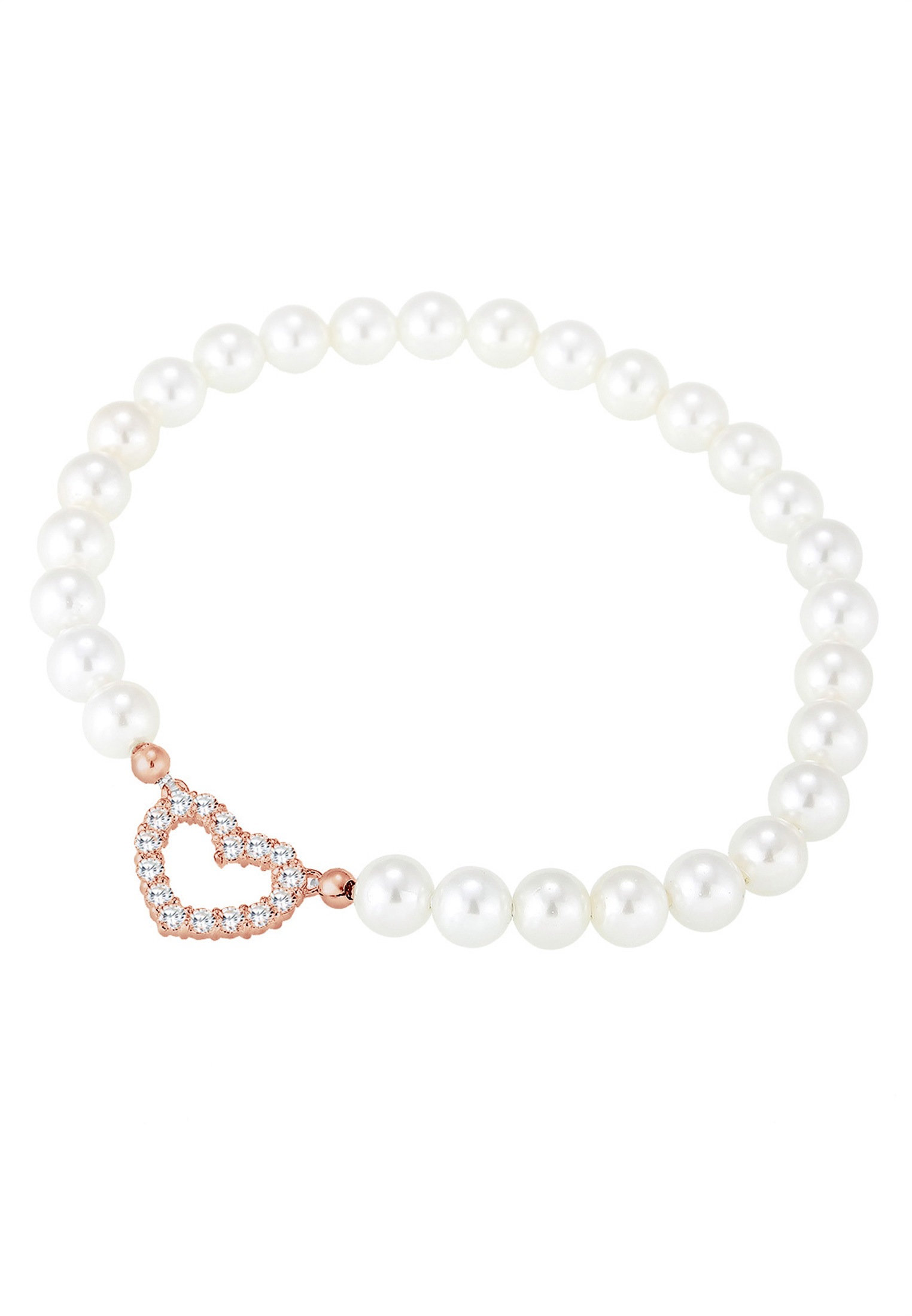 Elli Armkette »Armband Muschelkernperlen Herz Zirkonia Weiß 925 Sterling Silber«