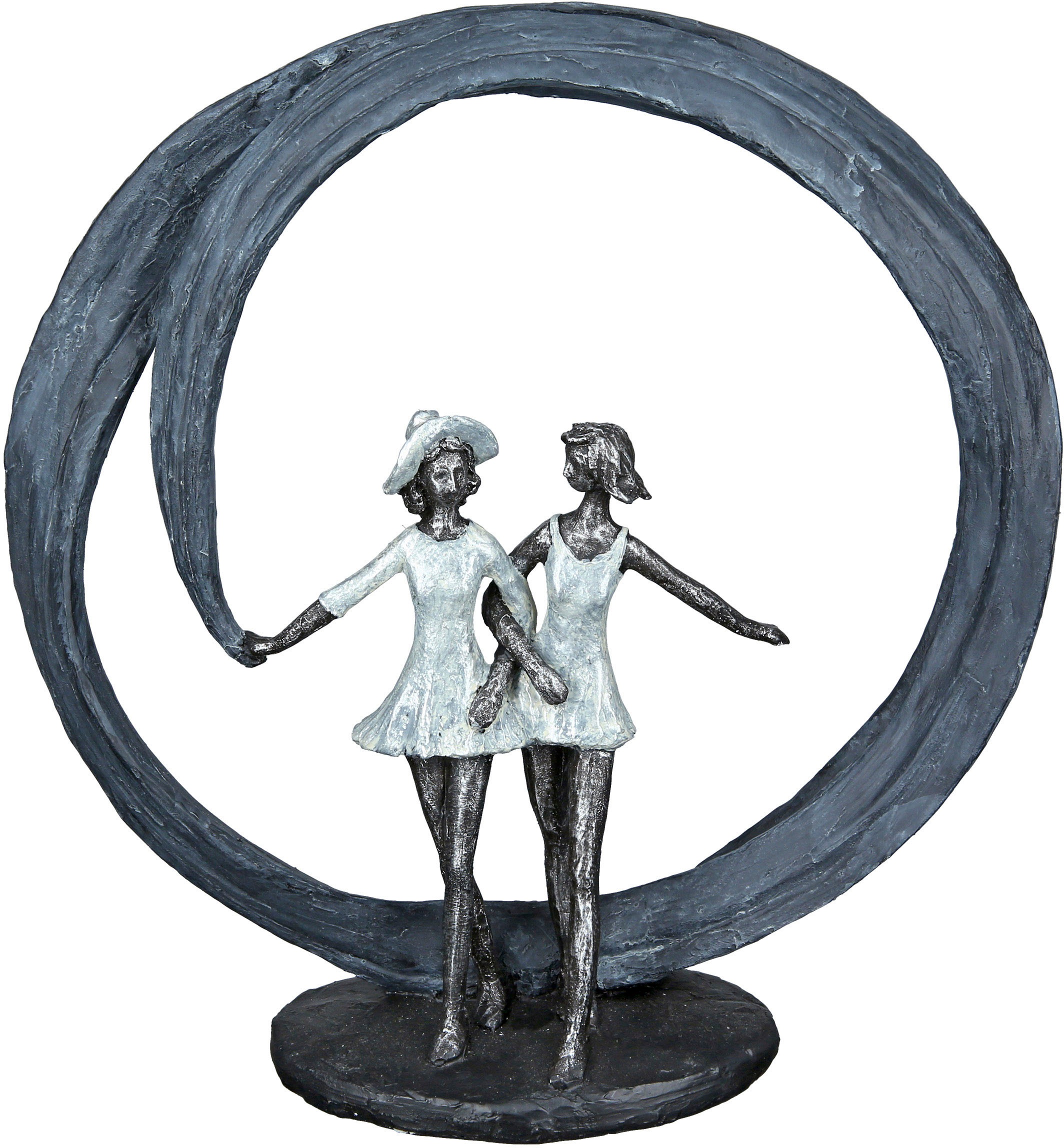 Casablanca by Gilde Dekofigur »Skulptur More than friends, grau/silber«, (1 St.), Dekoobjekt, Höhe 33 cm, 2 Frauen in grauem Kreis, auf schwarzer Basis, Wohnzimmer