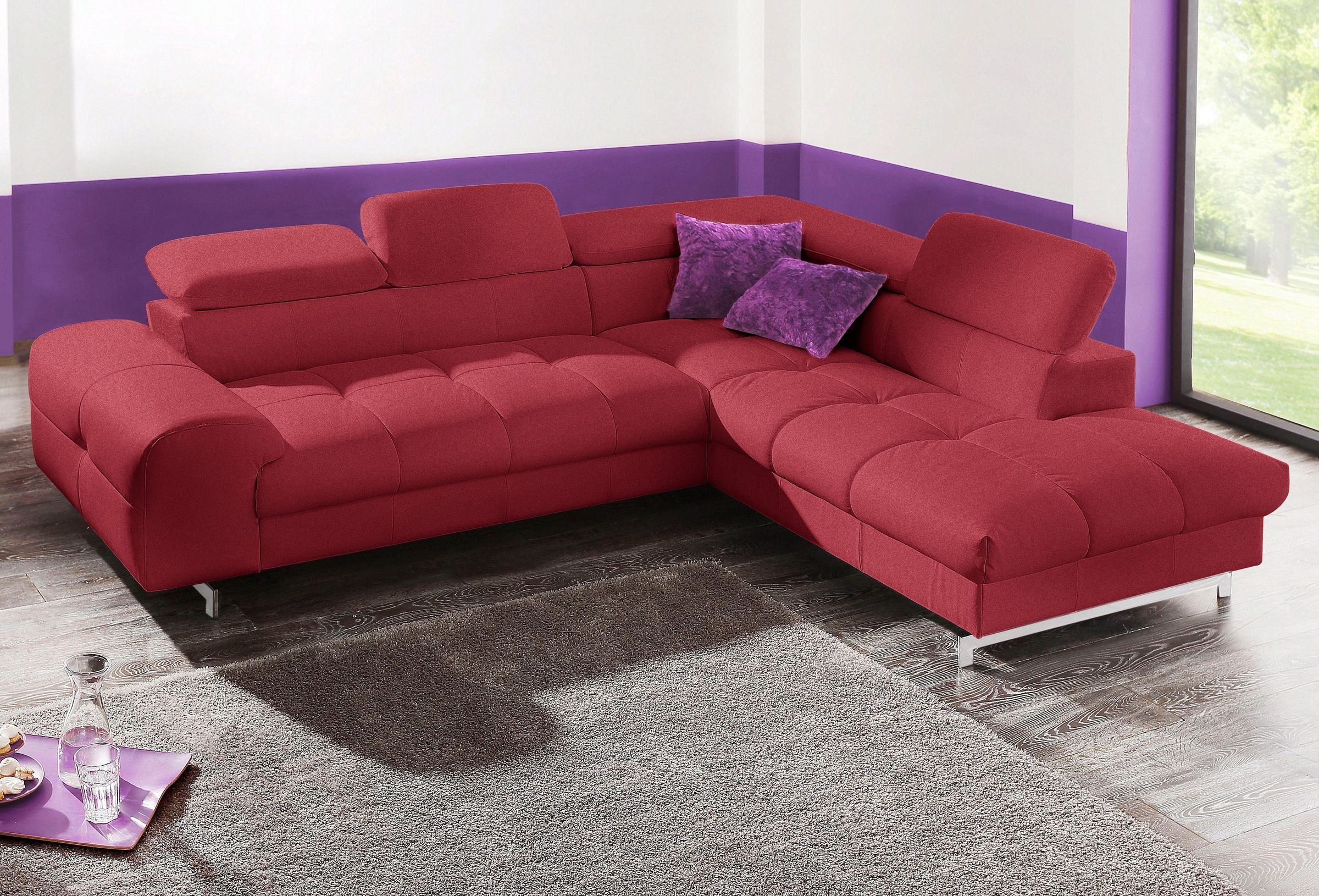 COTTA Polstergarnitur »Chef L-Form«, (Set), Set bestehend aus: Ecksofa mit Kopfteilverstellung & Hocker