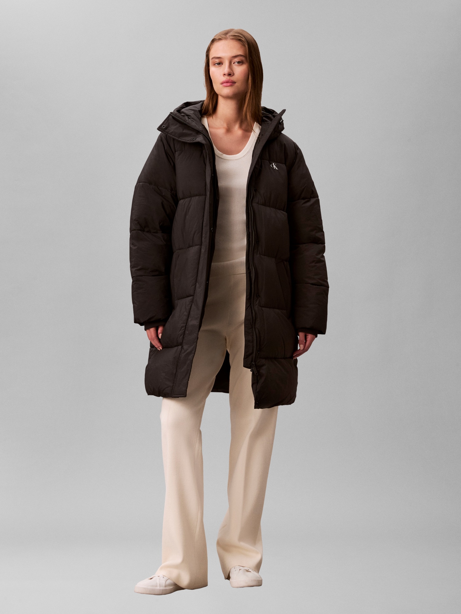 Calvin Klein Jeans Steppmantel »BELTED MIDWEIGHT LONG PUFFER«, Mit Rundhalsausschnitt, regular fit
