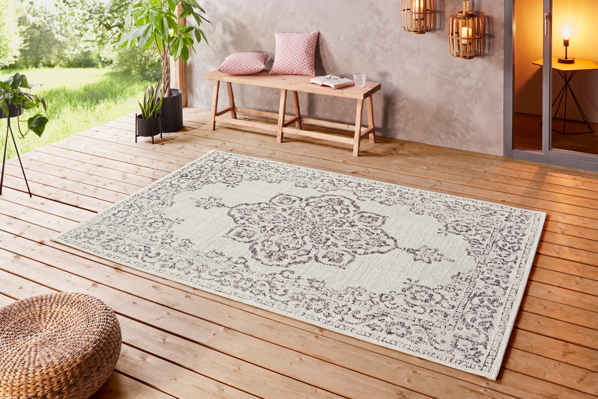 NORTHRUGS Teppich »Tilos«, rechteckig, 8 mm Höhe, In- & Outdoor, Kurzflor, Orientalisch, Vintage, Wohnzimmer, Garten