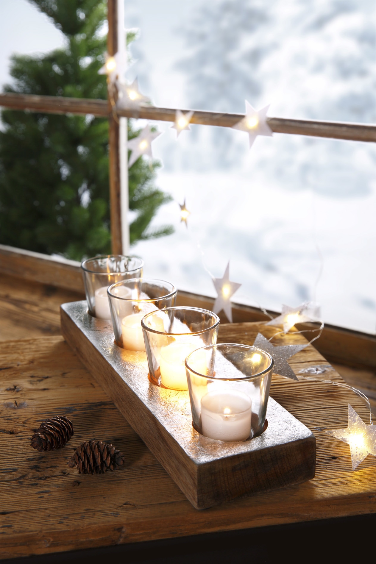 Creativ deco Teelichthalter »Weihnachtsdeko, Adventsleuchter«, aus massivem  Holz, weiß gewischt, Länge ca. 35 cm online bei OTTO