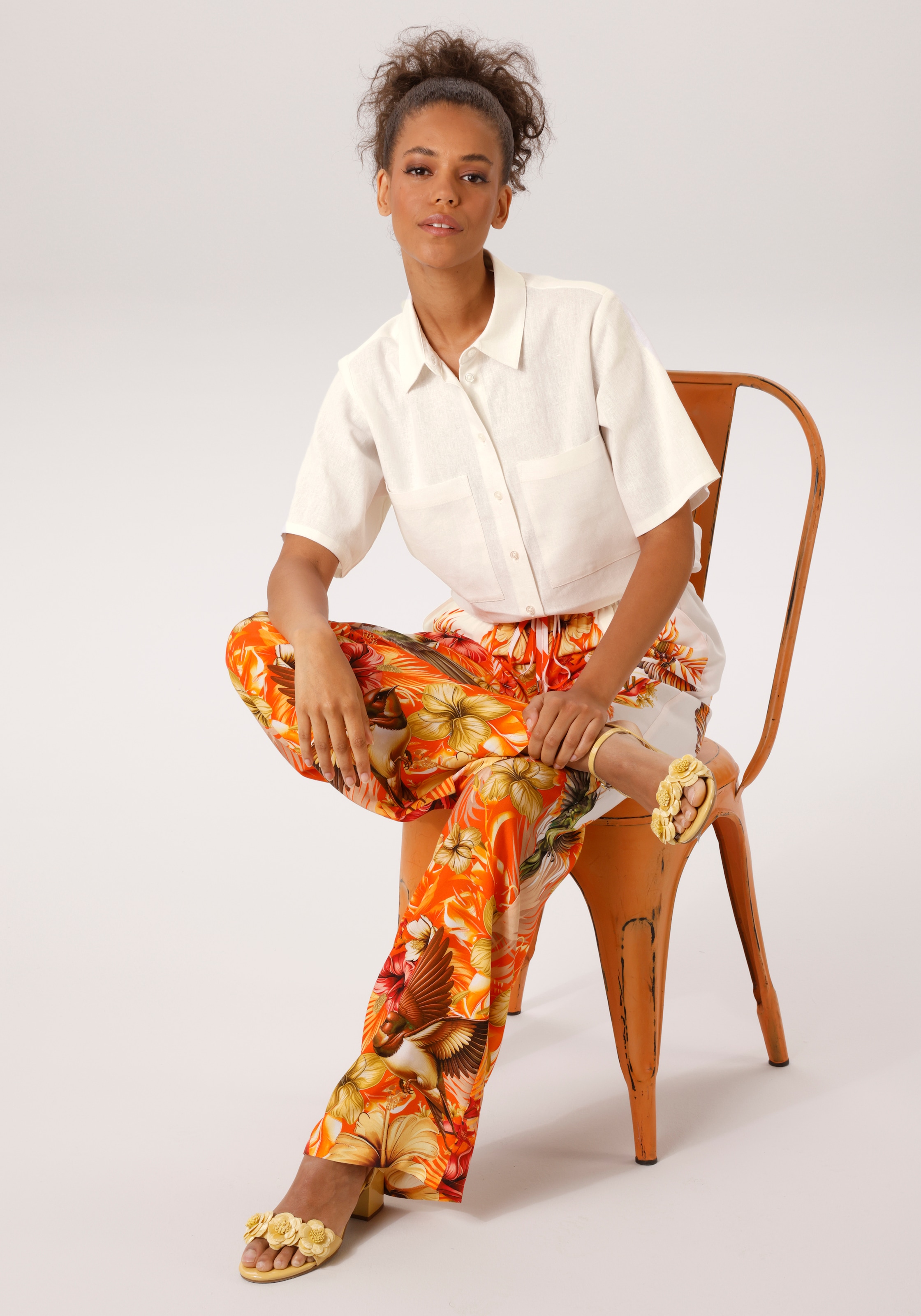 Aniston CASUAL Kurzarmbluse mit Leinen - NEUE KOLLEKTION