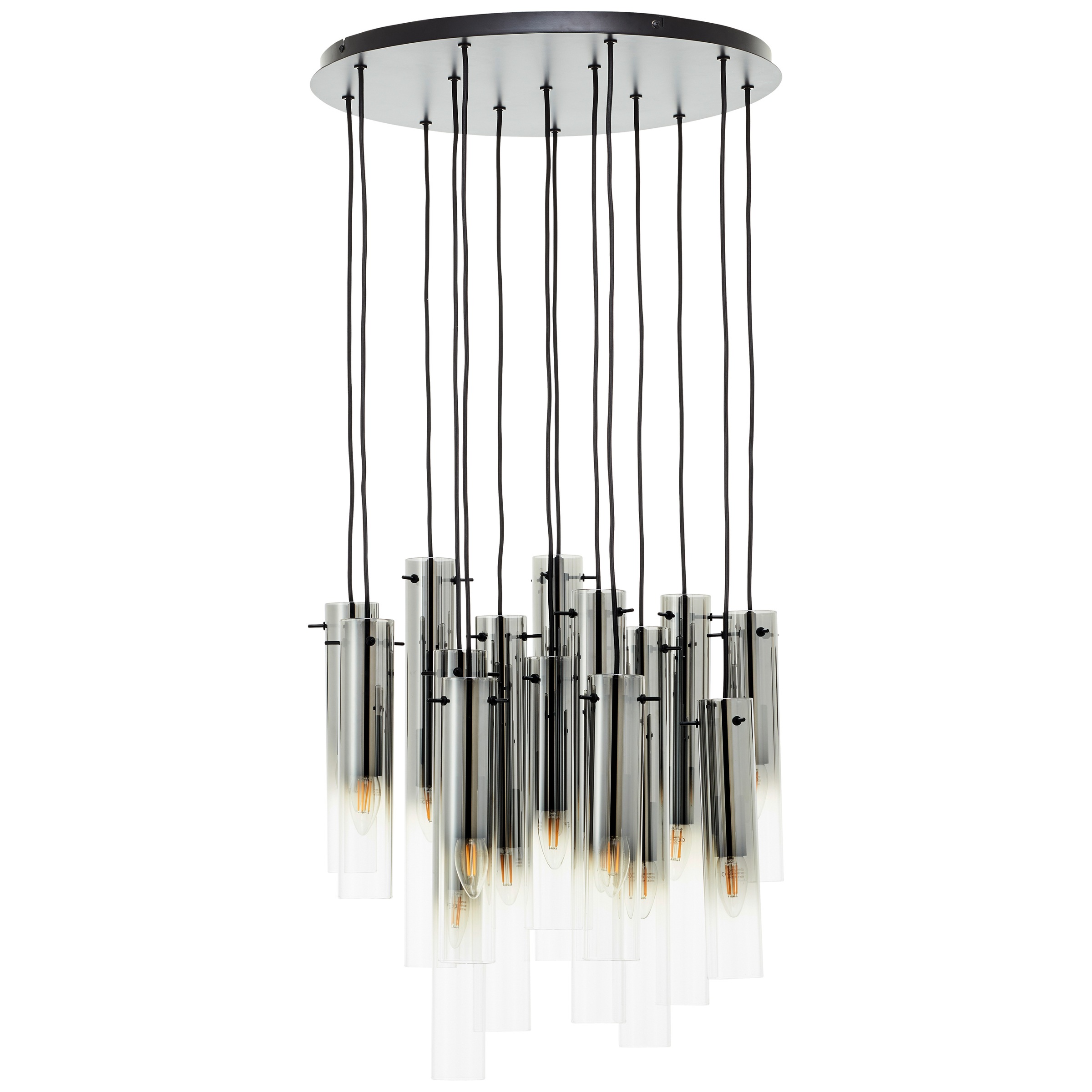 Brilliant Pendelleuchte »Glasini«, 14 flammig, Leuchtmittel E14 | ohne Leuchtmittel, 199 x 52 cm, 14 x E14, kürzbar, Metall/Rauchglas, matt schwarz